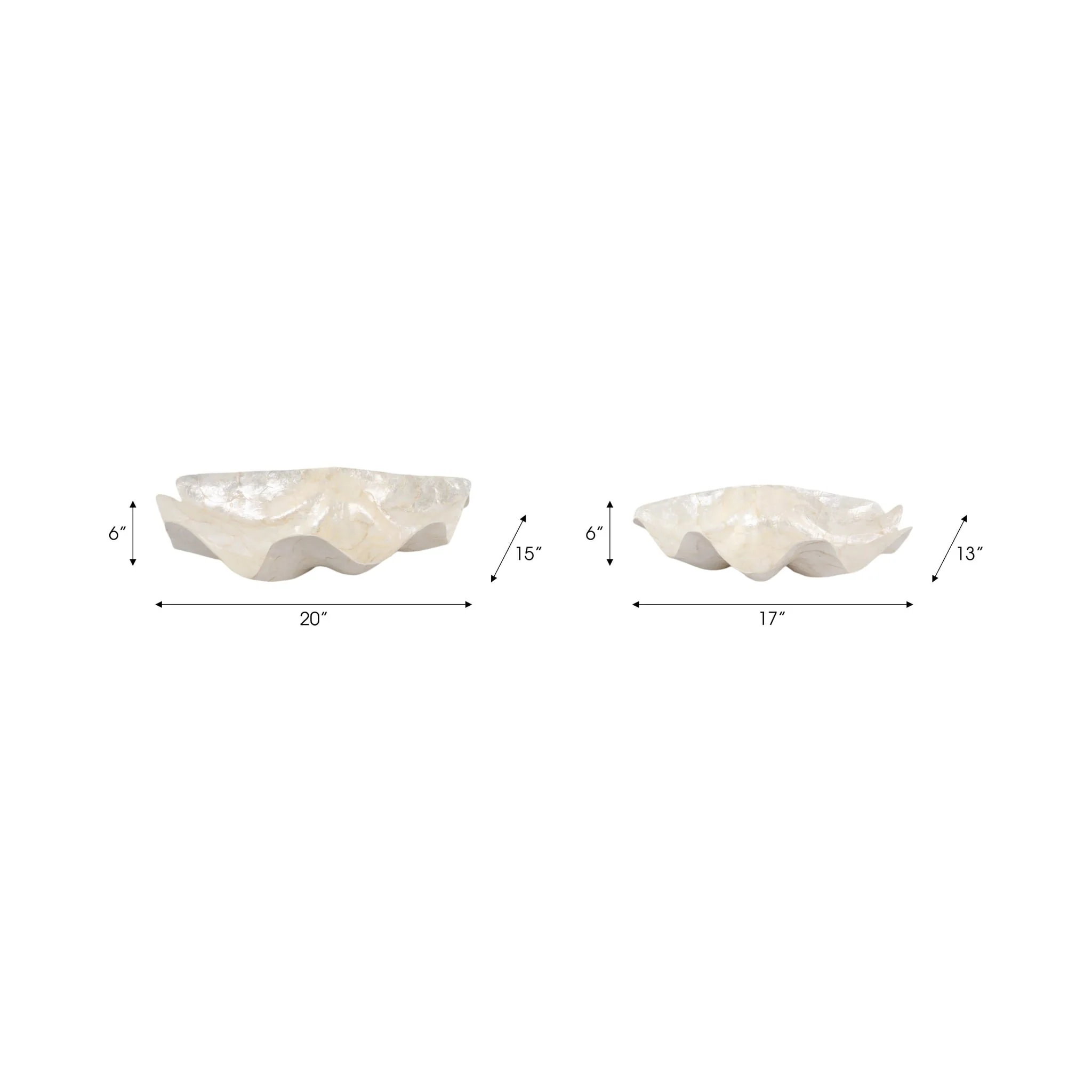 S/2 17"/20" Capiz Shell Shaped Bowls, Ivory - Image 8