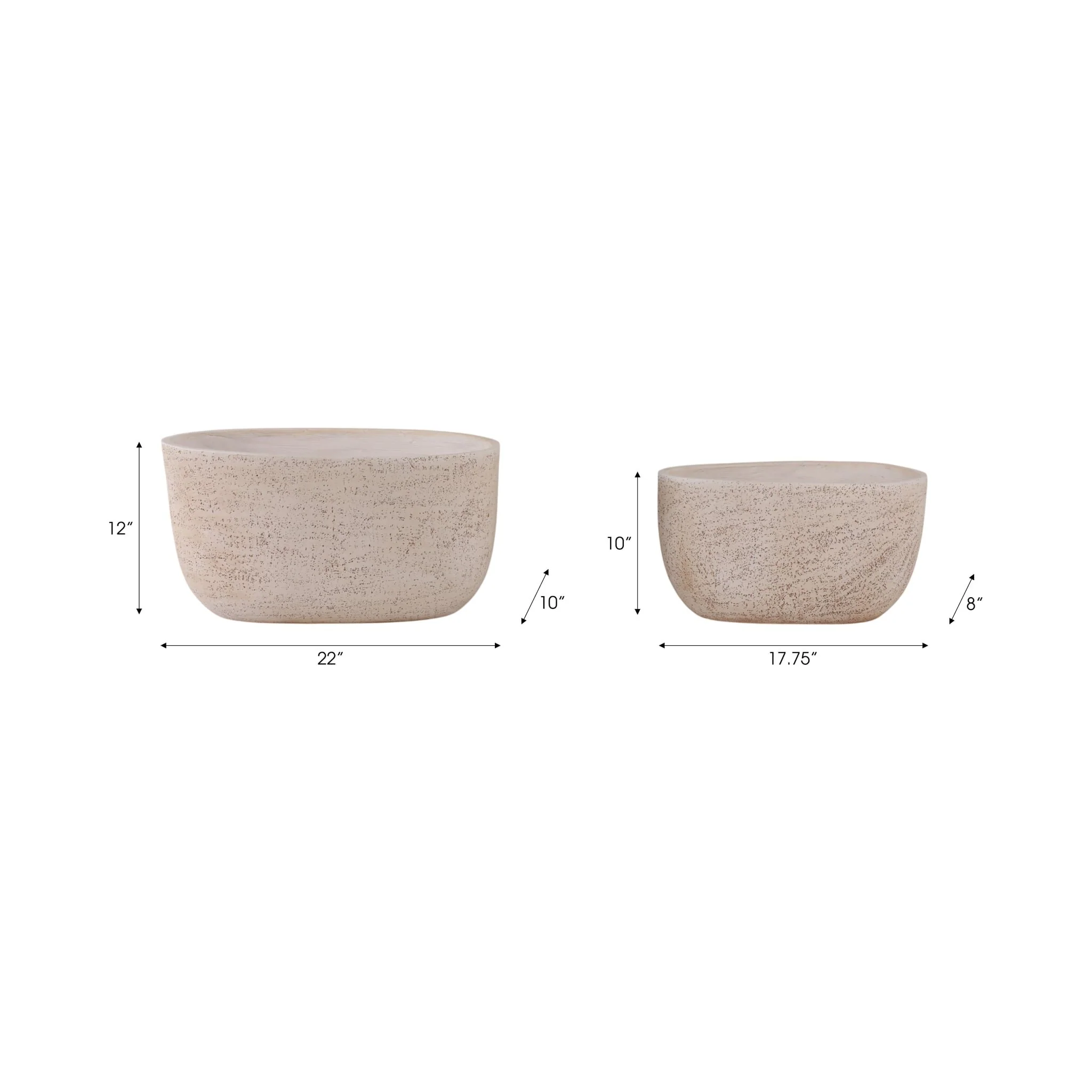 S/2 18/22" Oblong Cement Texture Resin Planters - Image 8