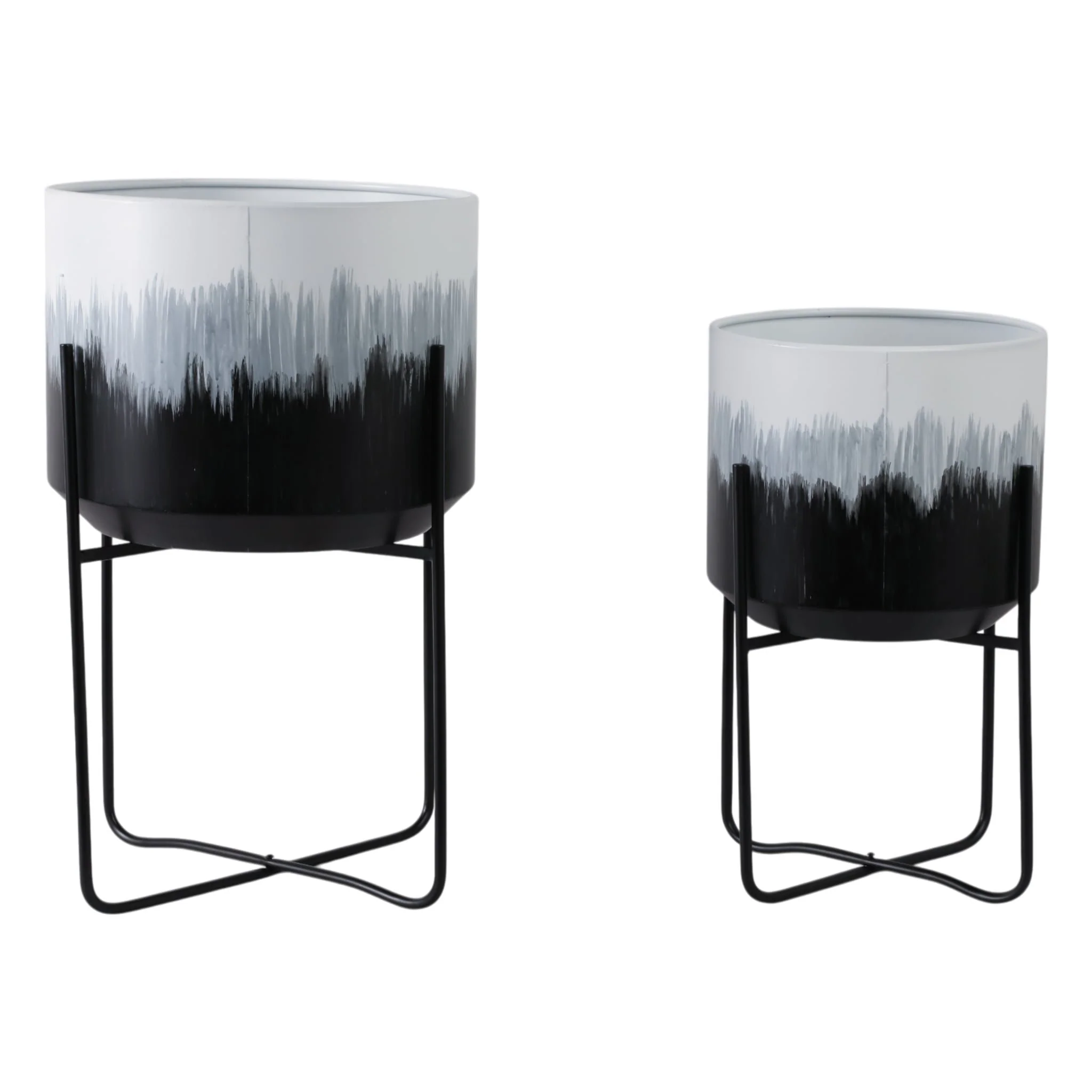 S/2 19/23" Brush Strokes Metal Planters On Stands, - Image 4