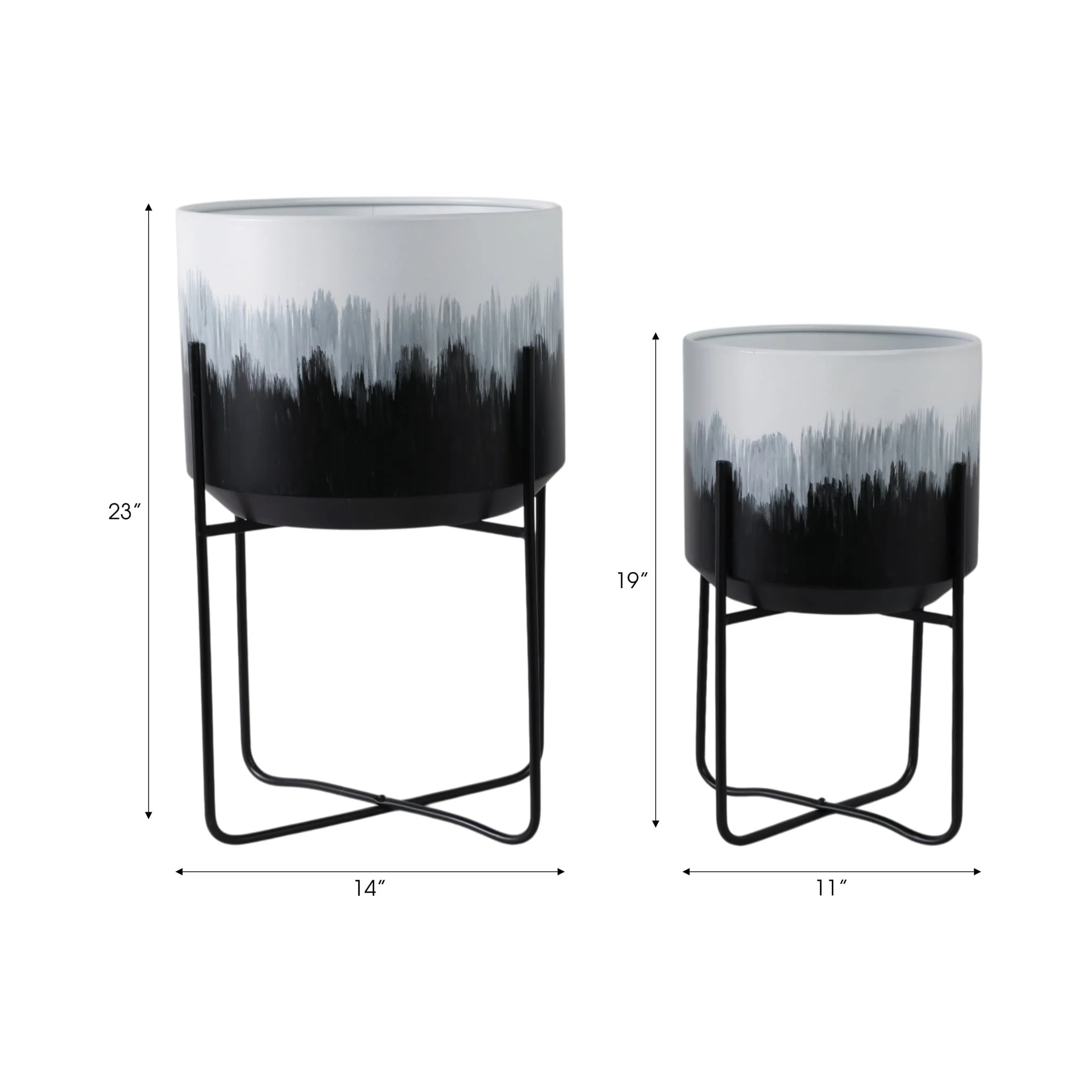 S/2 19/23" Brush Strokes Metal Planters On Stands, - Image 8
