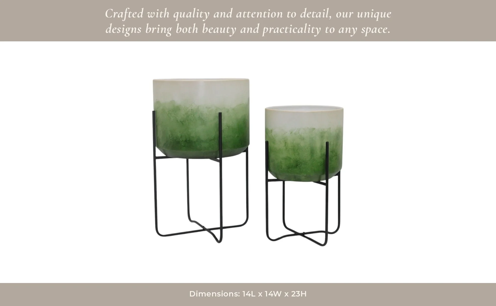 S/2 19/23" Gradient Metal Planters On Stands, Gree - Image 11