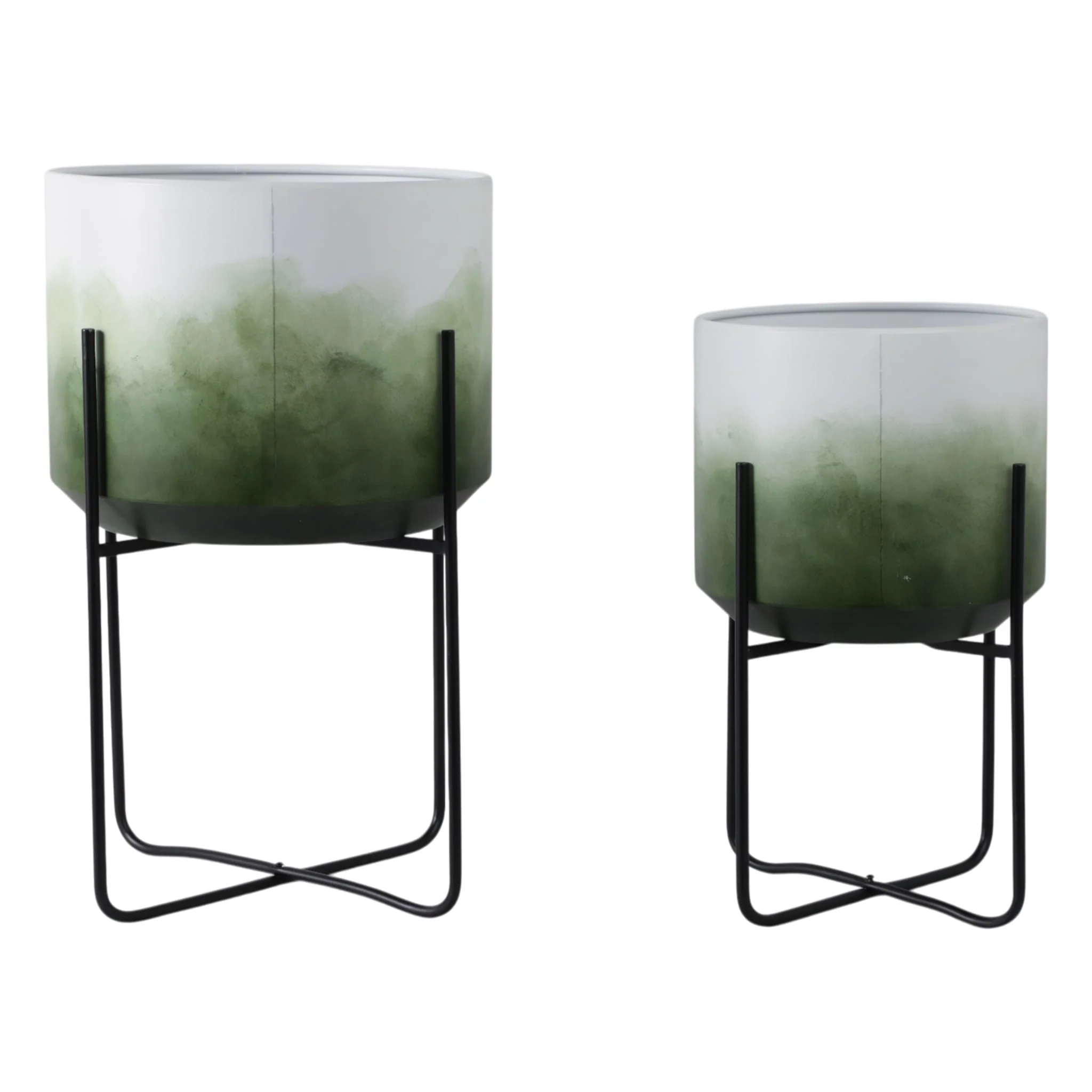 S/2 19/23" Gradient Metal Planters On Stands, Gree - Image 4