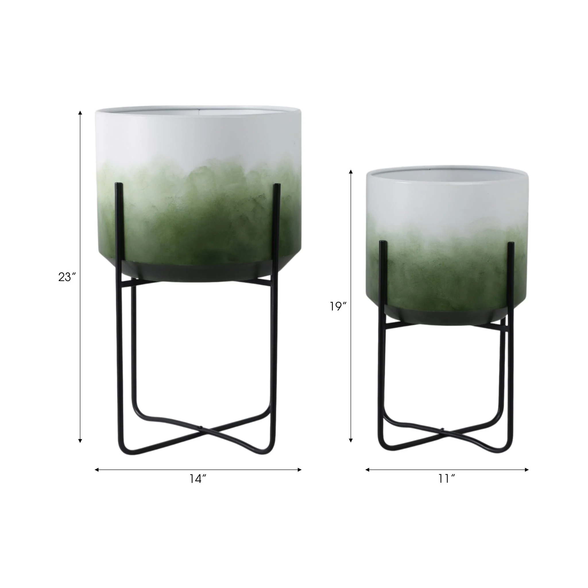 S/2 19/23" Gradient Metal Planters On Stands, Gree - Image 8