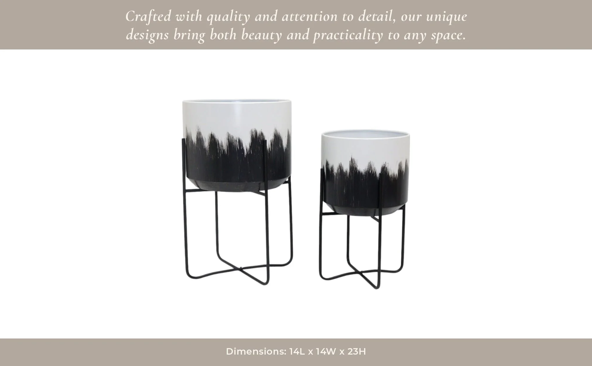 S/2 19/23" Metal Planters On Stands, White/blk Kd - Image 10