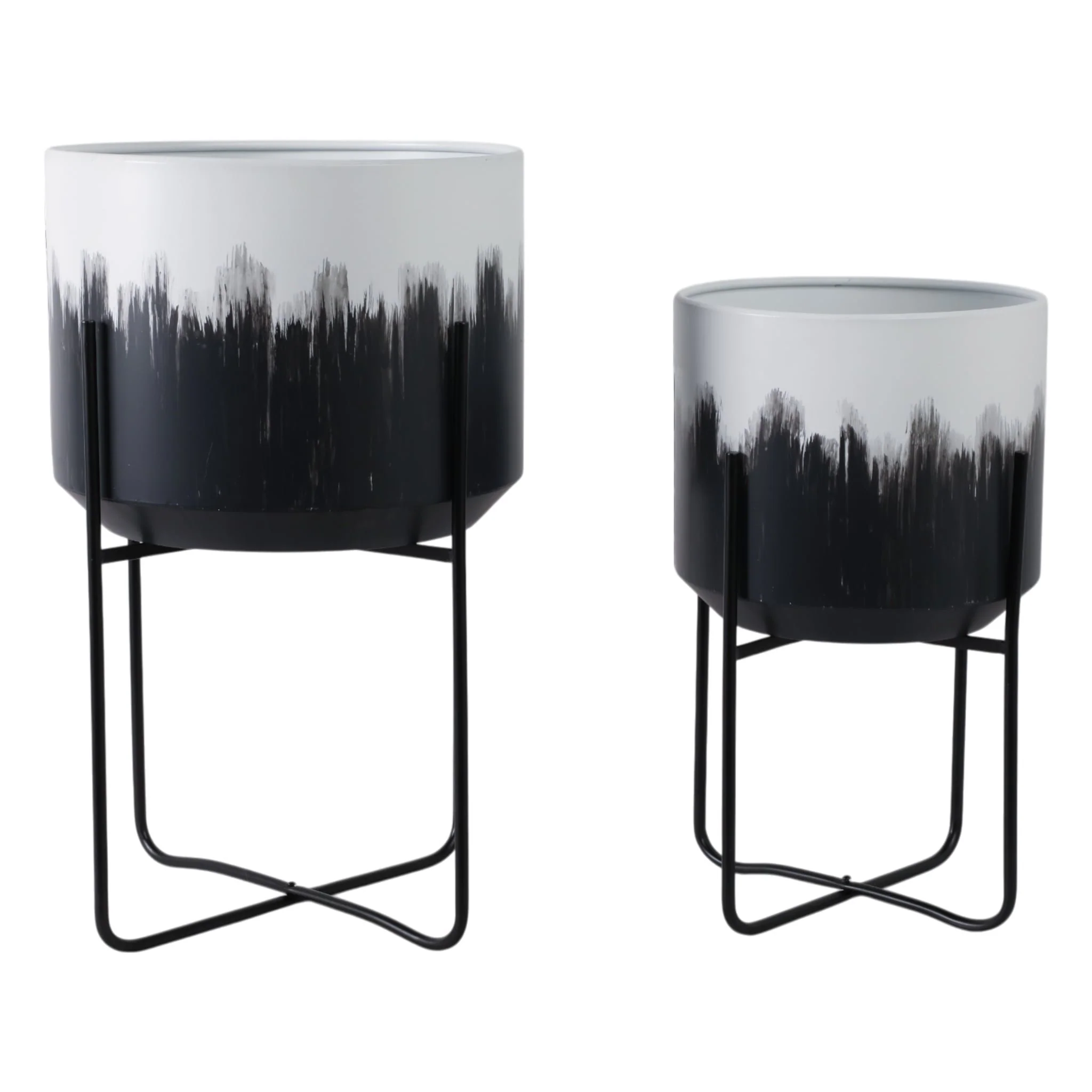 S/2 19/23" Metal Planters On Stands, White/blk Kd - Image 3