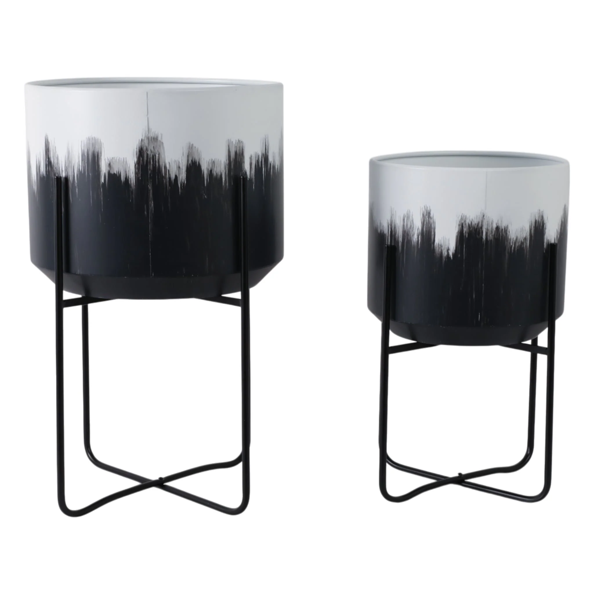 S/2 19/23" Metal Planters On Stands, White/blk Kd - Image 4