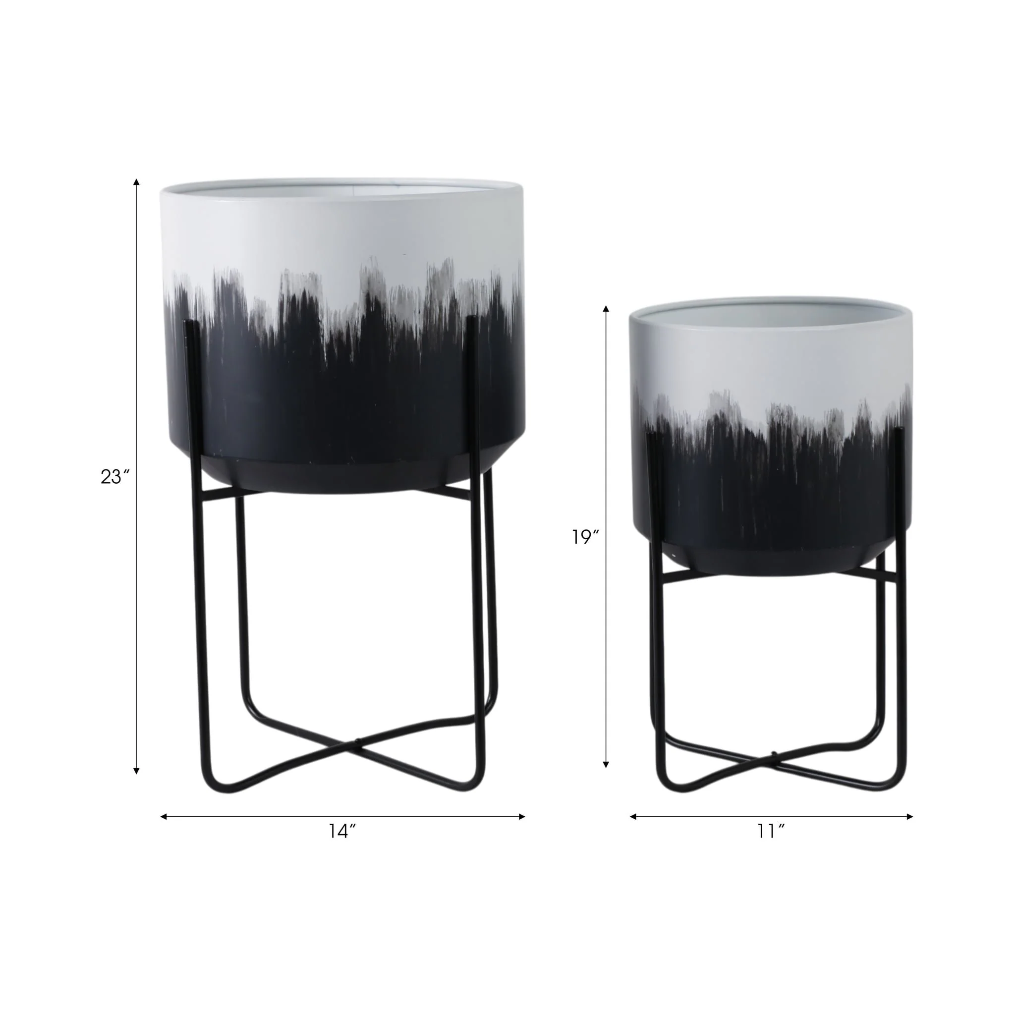 S/2 19/23" Metal Planters On Stands, White/blk Kd - Image 8