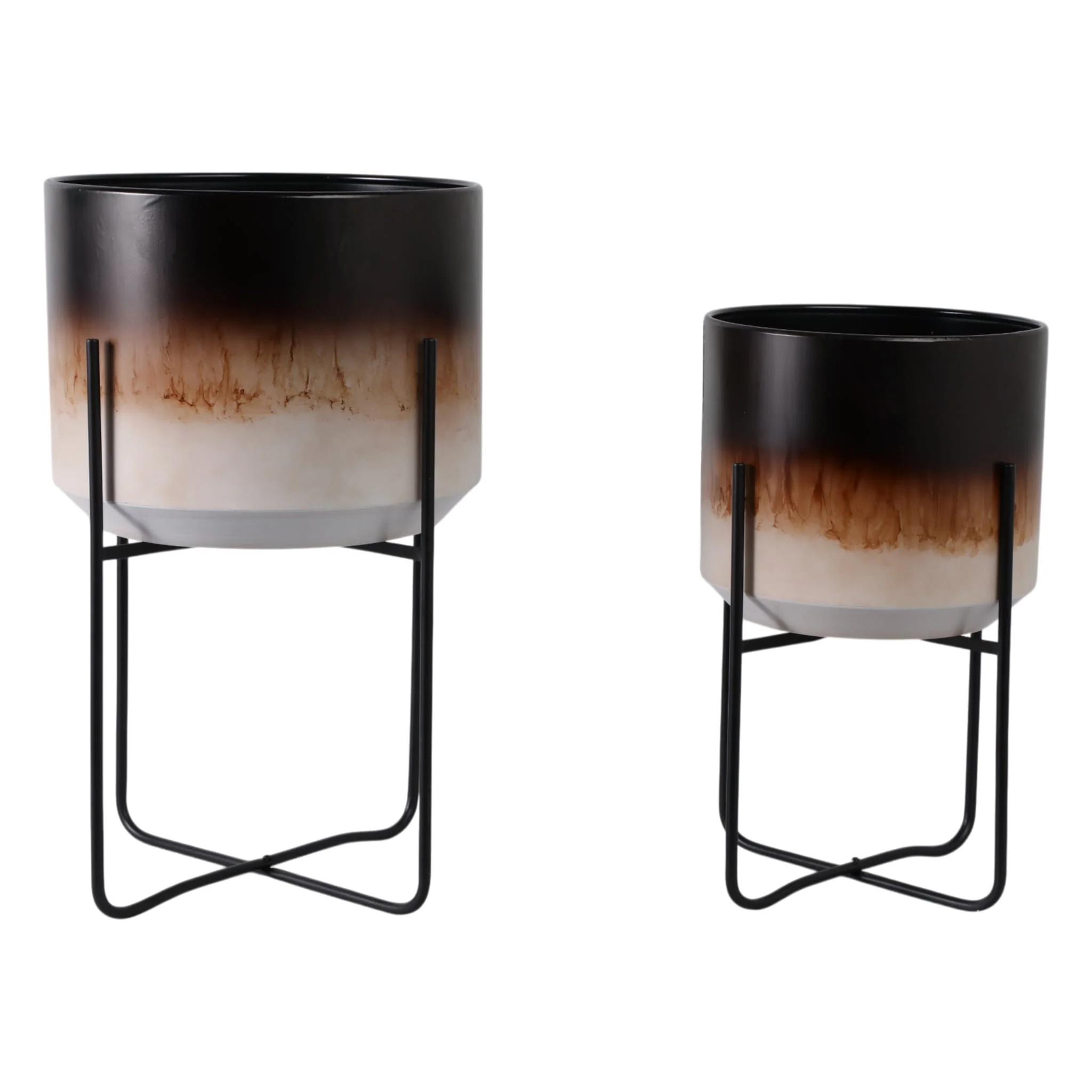 S/2 19/23" Ombre Metal Planters On Stands, Brown K - Image 3
