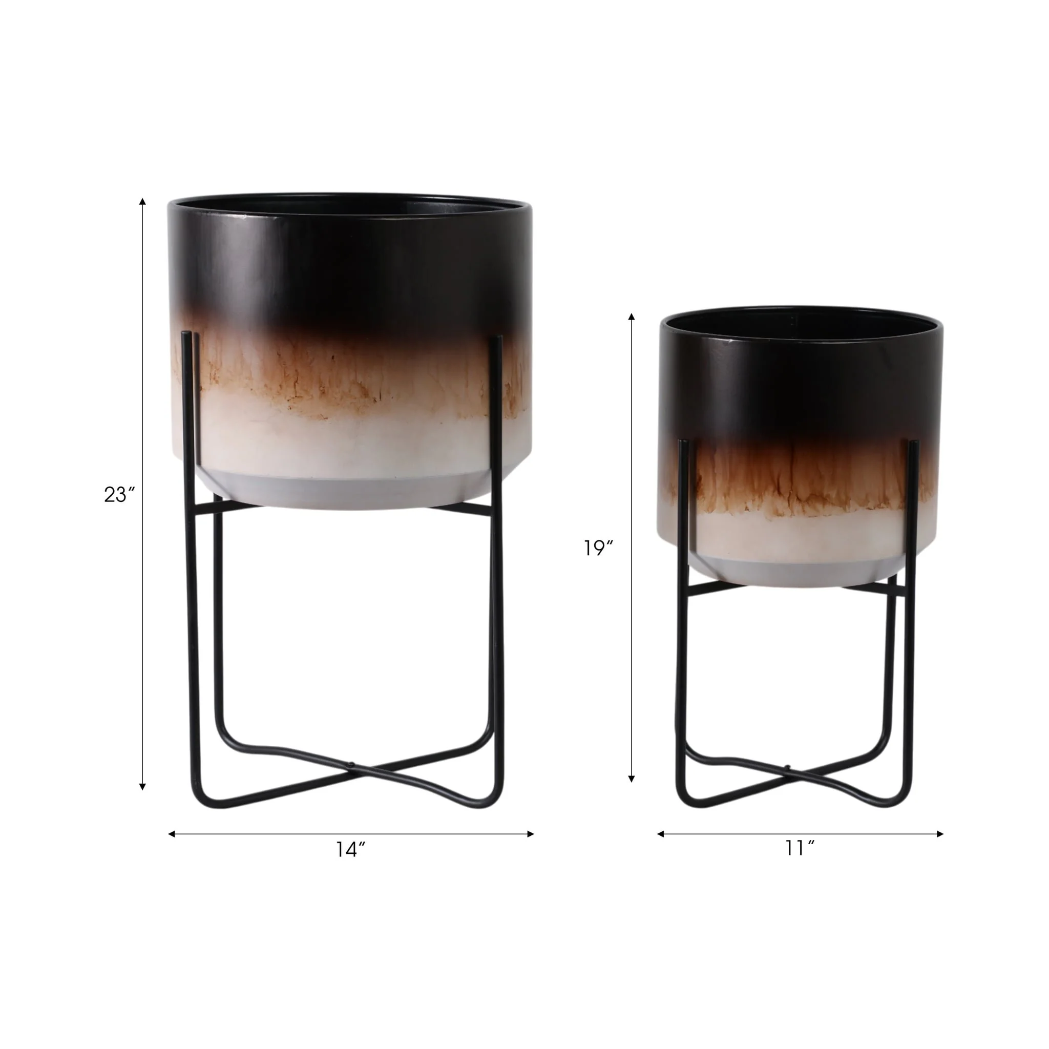 S/2 19/23" Ombre Metal Planters On Stands, Brown K - Image 8