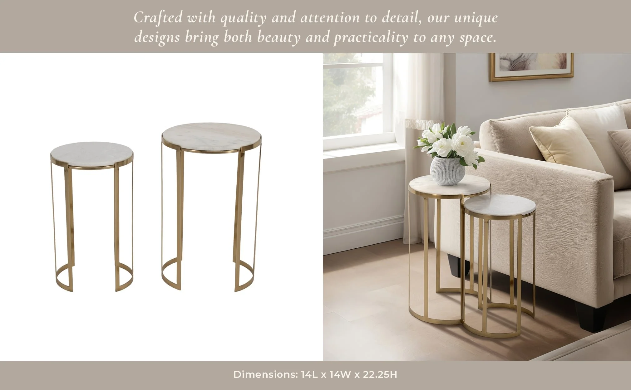 S/2 20/22" Morwar Marble Top Accent Tables, White/ - Image 12