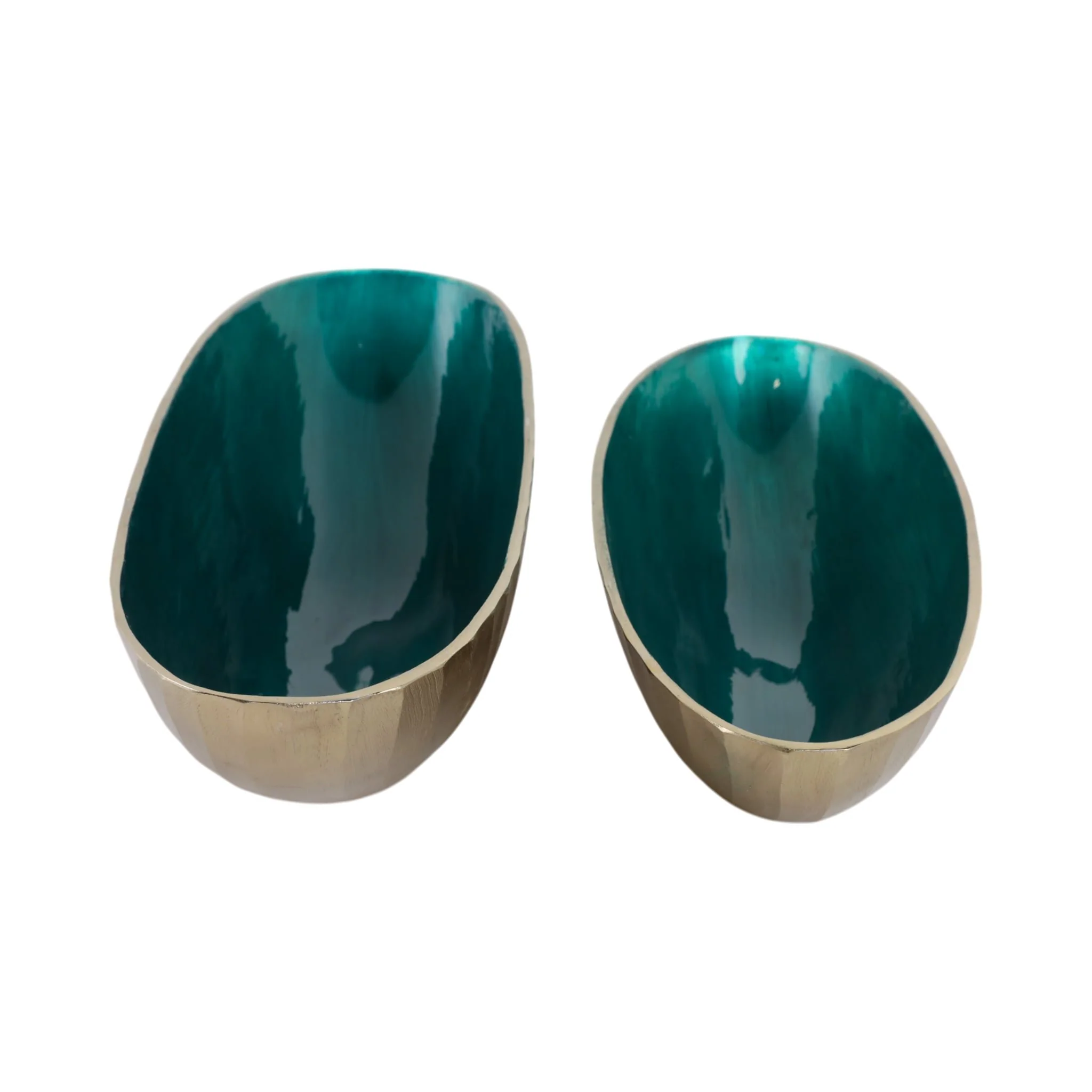 S/2 20/23" Oval Metal Bowl W/ Enamel, Blue/gold - Image 3