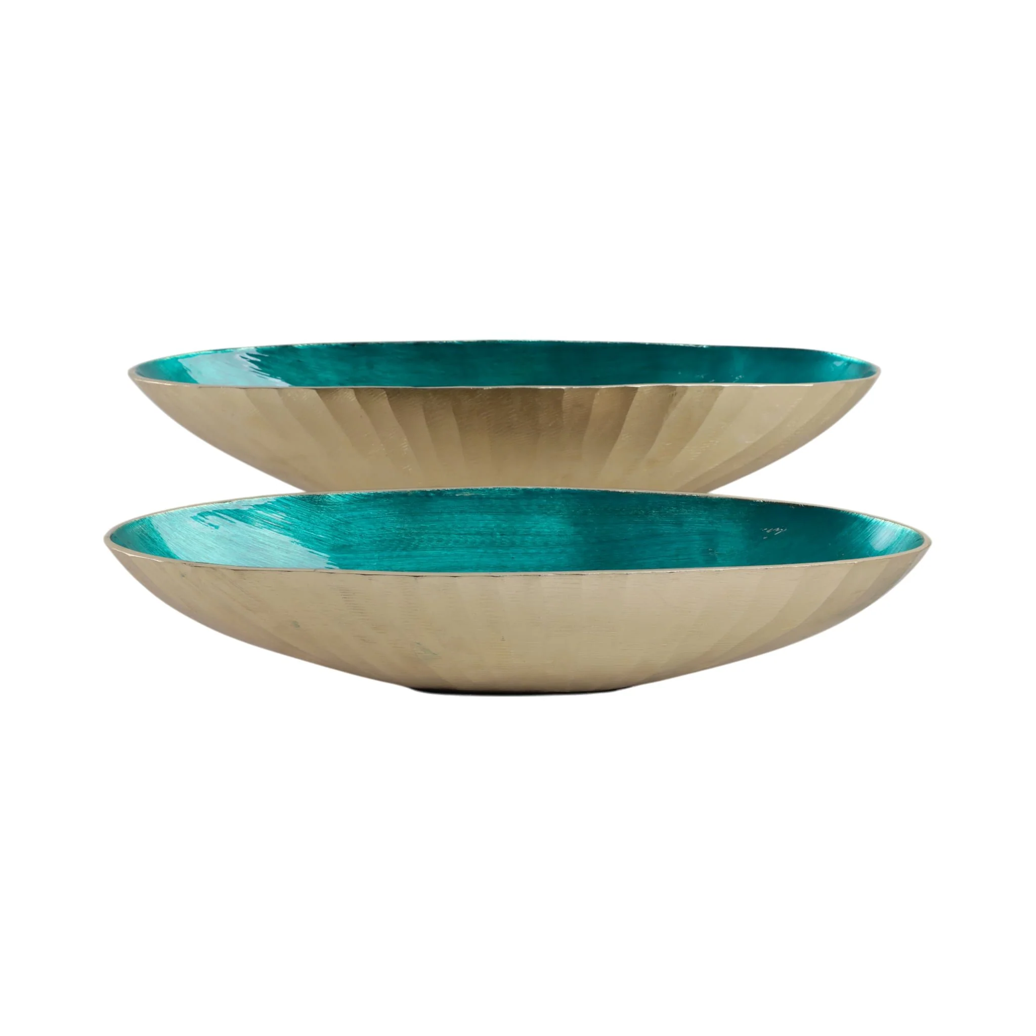 S/2 20/23" Oval Metal Bowl W/ Enamel, Blue/gold - Image 4