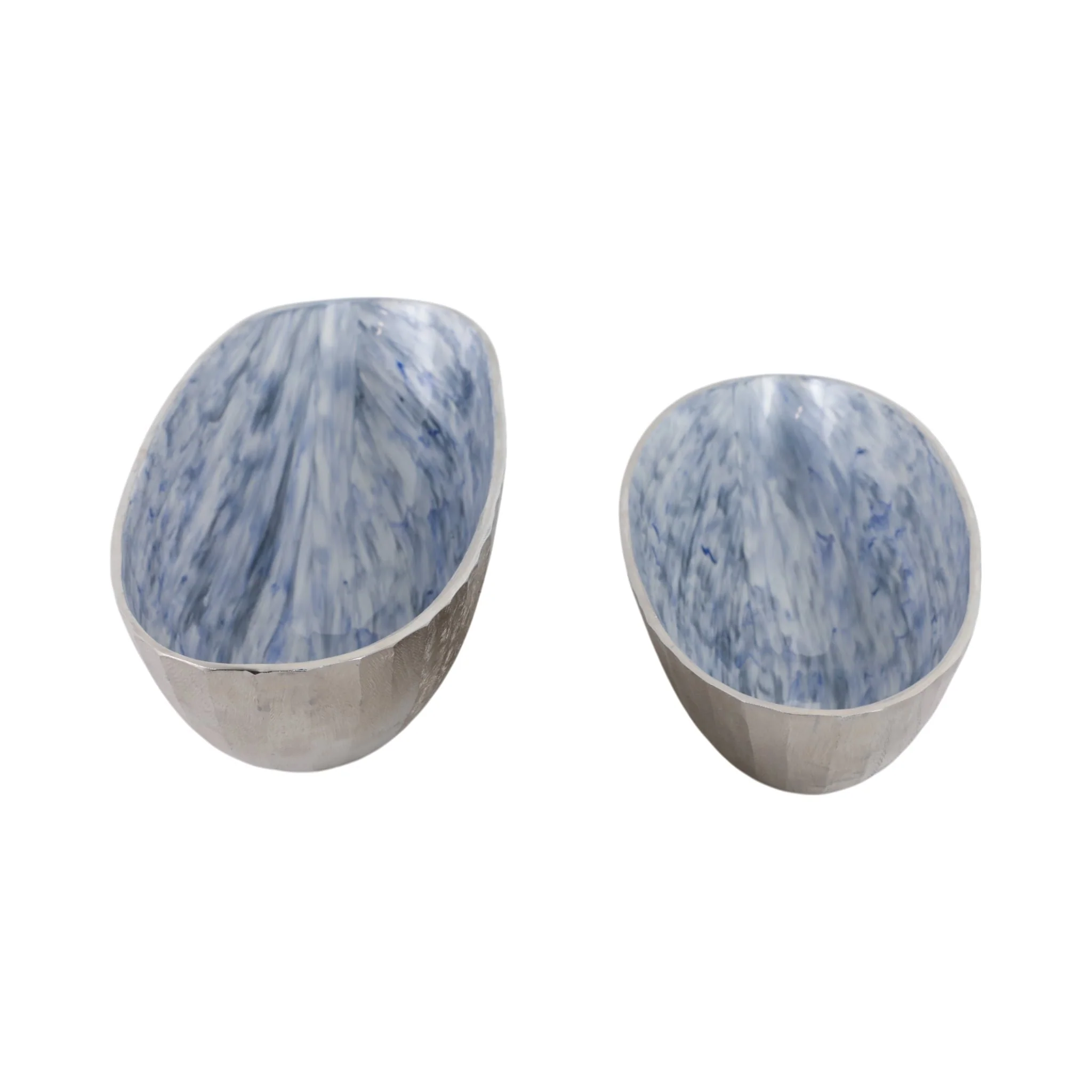 S/2 20/23" Oval Metal Bowl W/ Enamel,light Blu/sil - Image 3