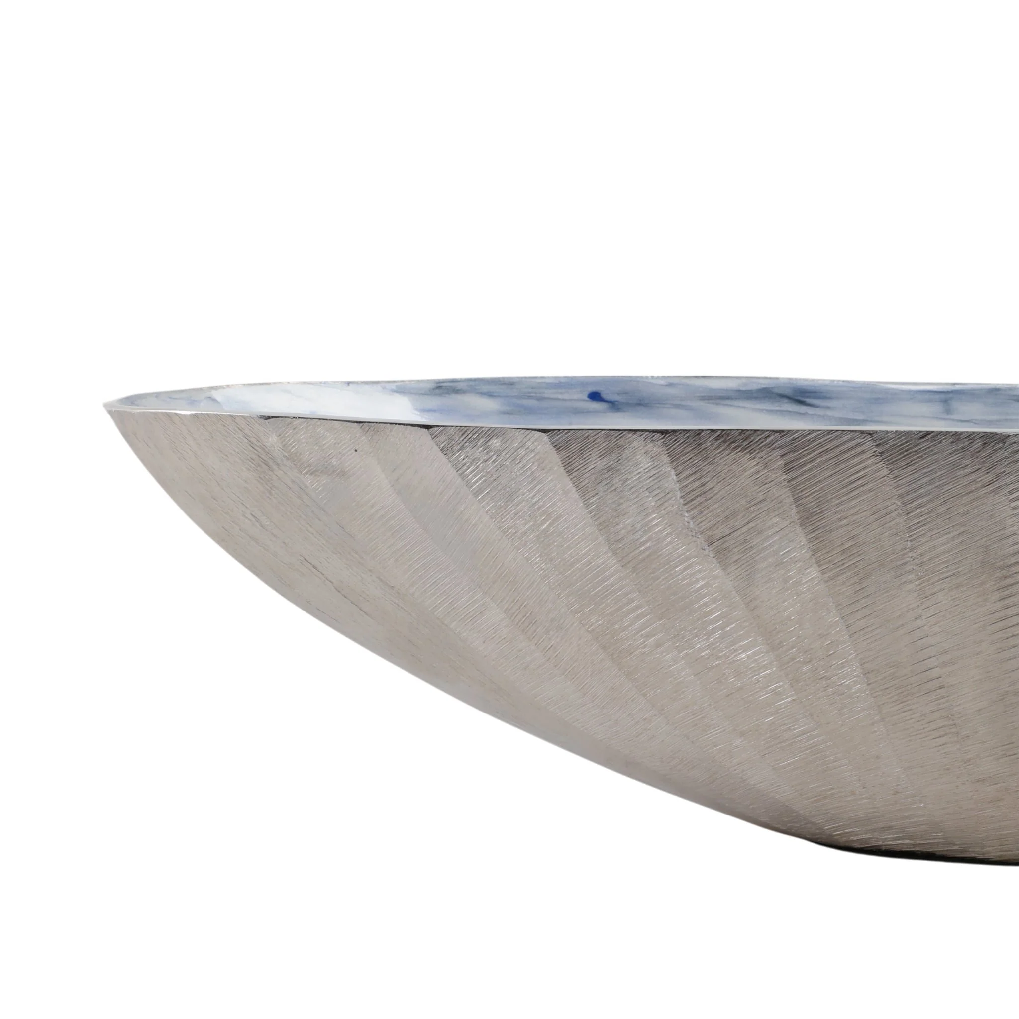 S/2 20/23" Oval Metal Bowl W/ Enamel,light Blu/sil - Image 5