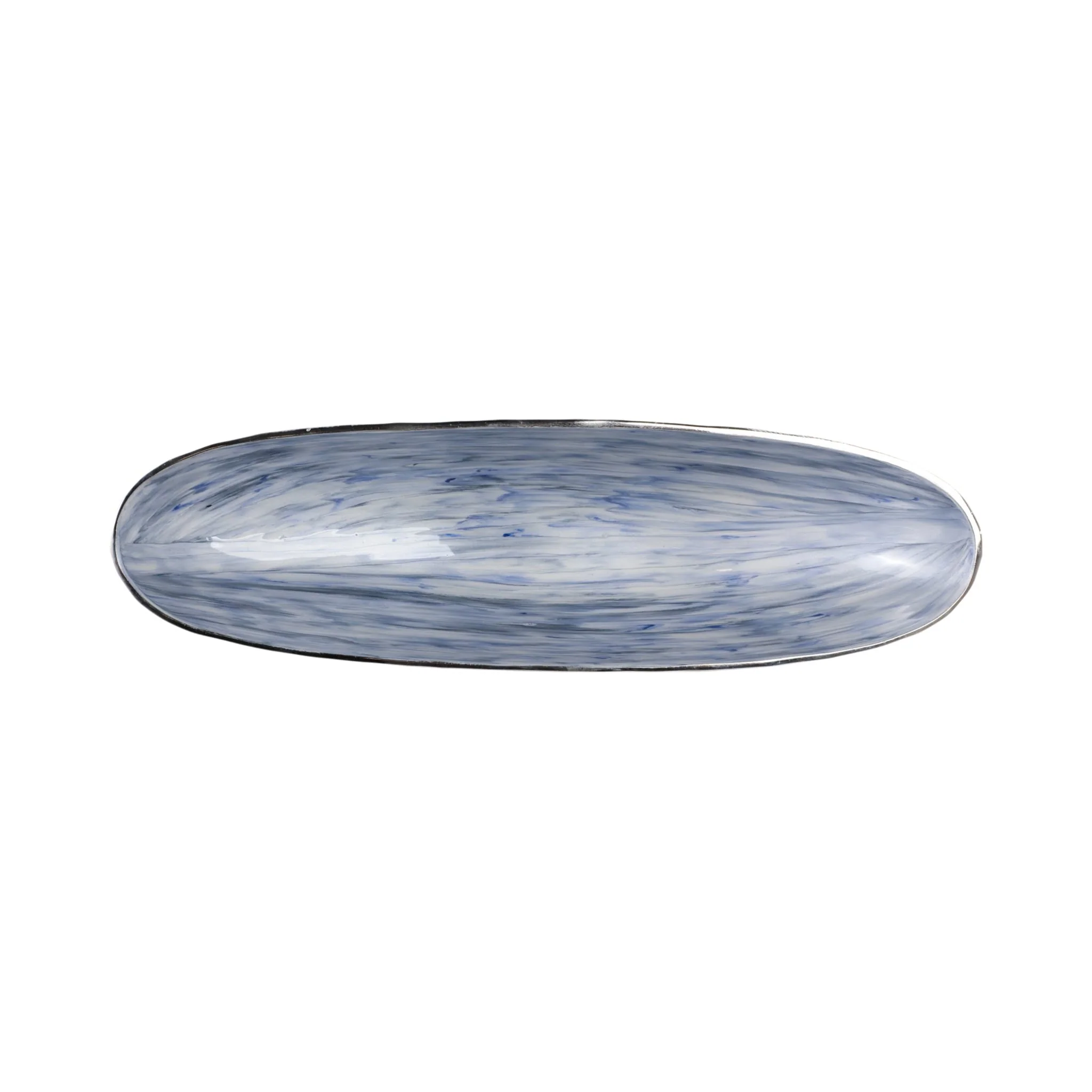 S/2 20/23" Oval Metal Bowl W/ Enamel,light Blu/sil - Image 7