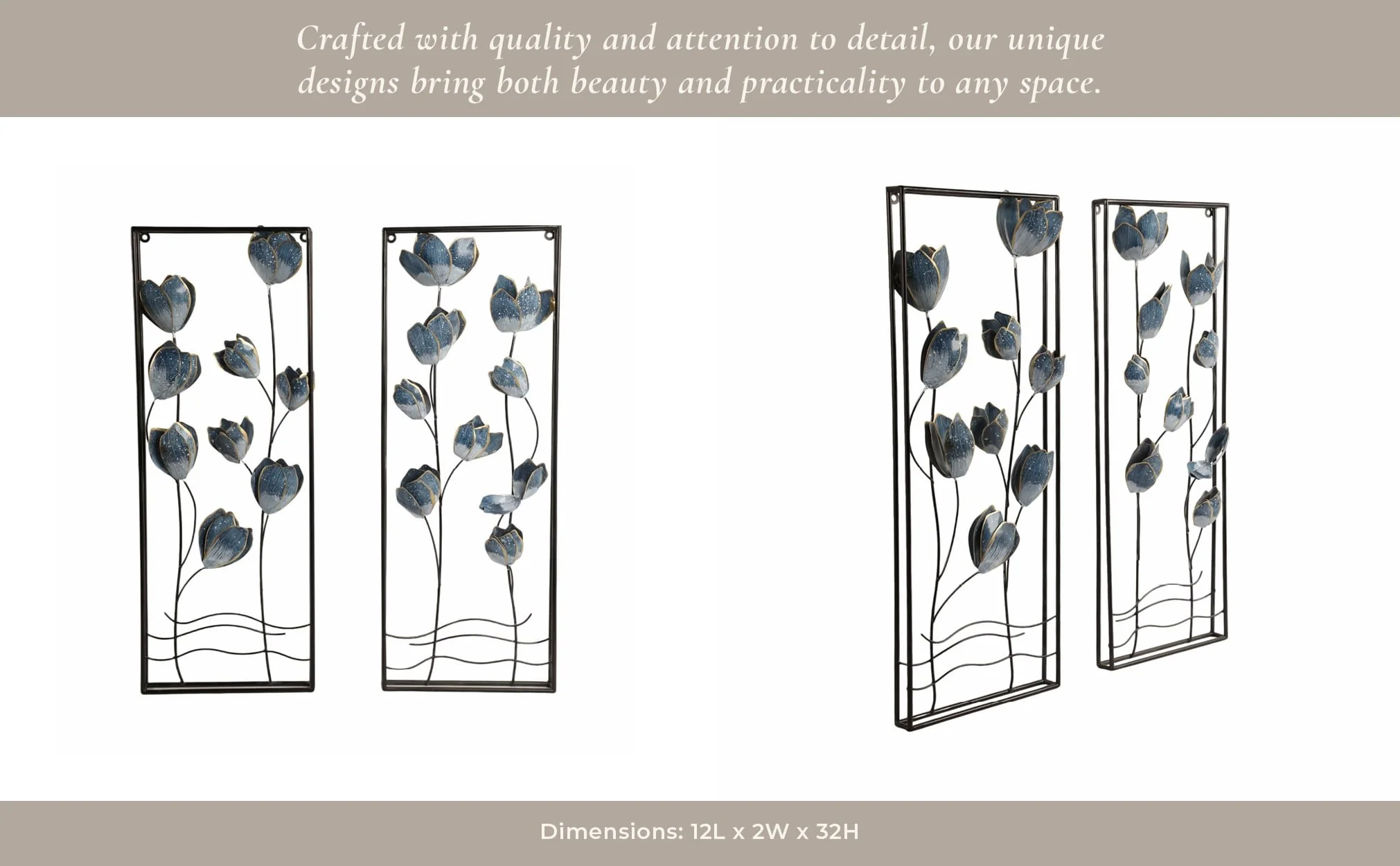 S/2 32" Blooming Flowers Metal Wall Panels, Blue/b - Image 9
