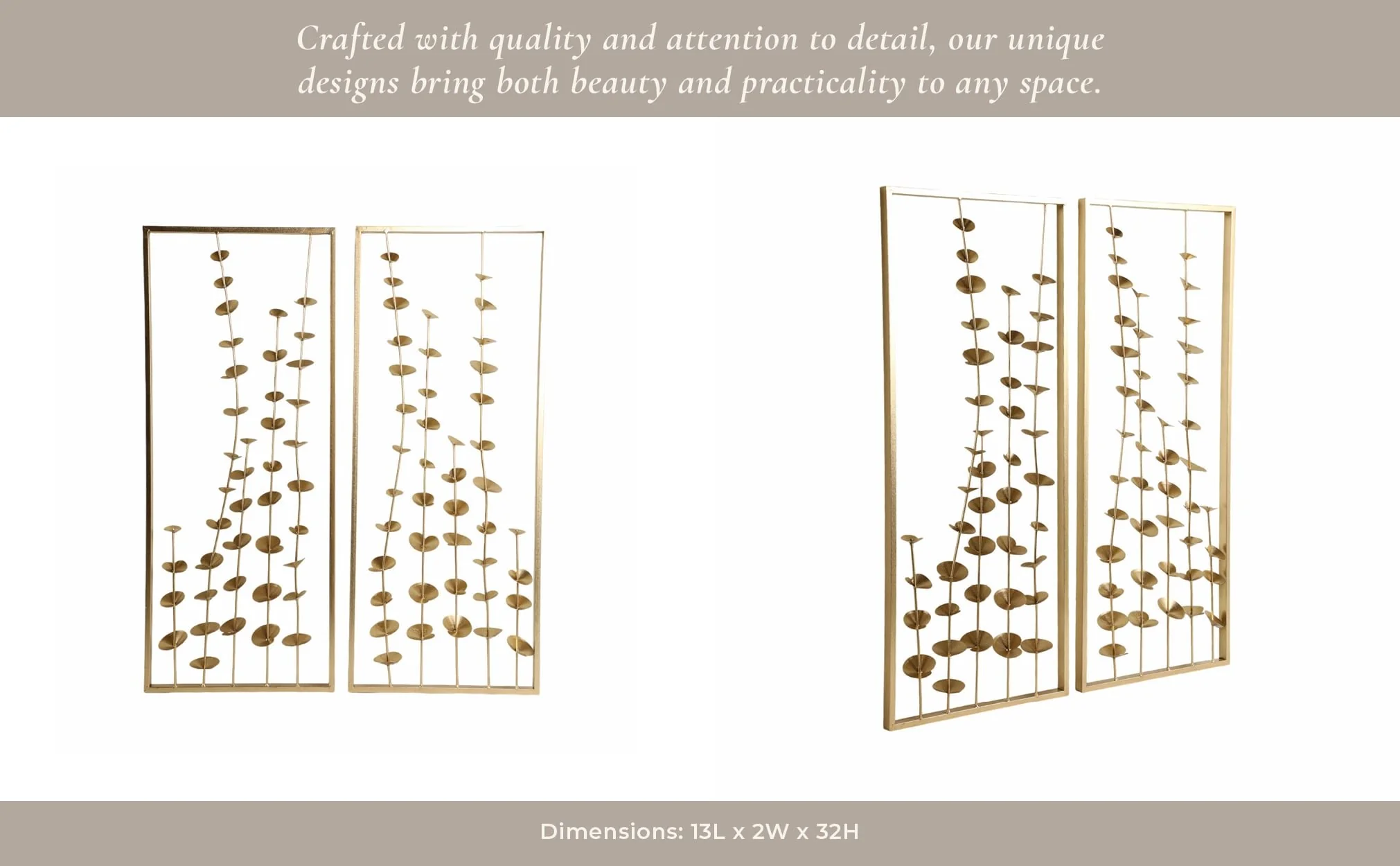 S/2 32" Small Blooms Metal Wall Panels, Gold - Image 9