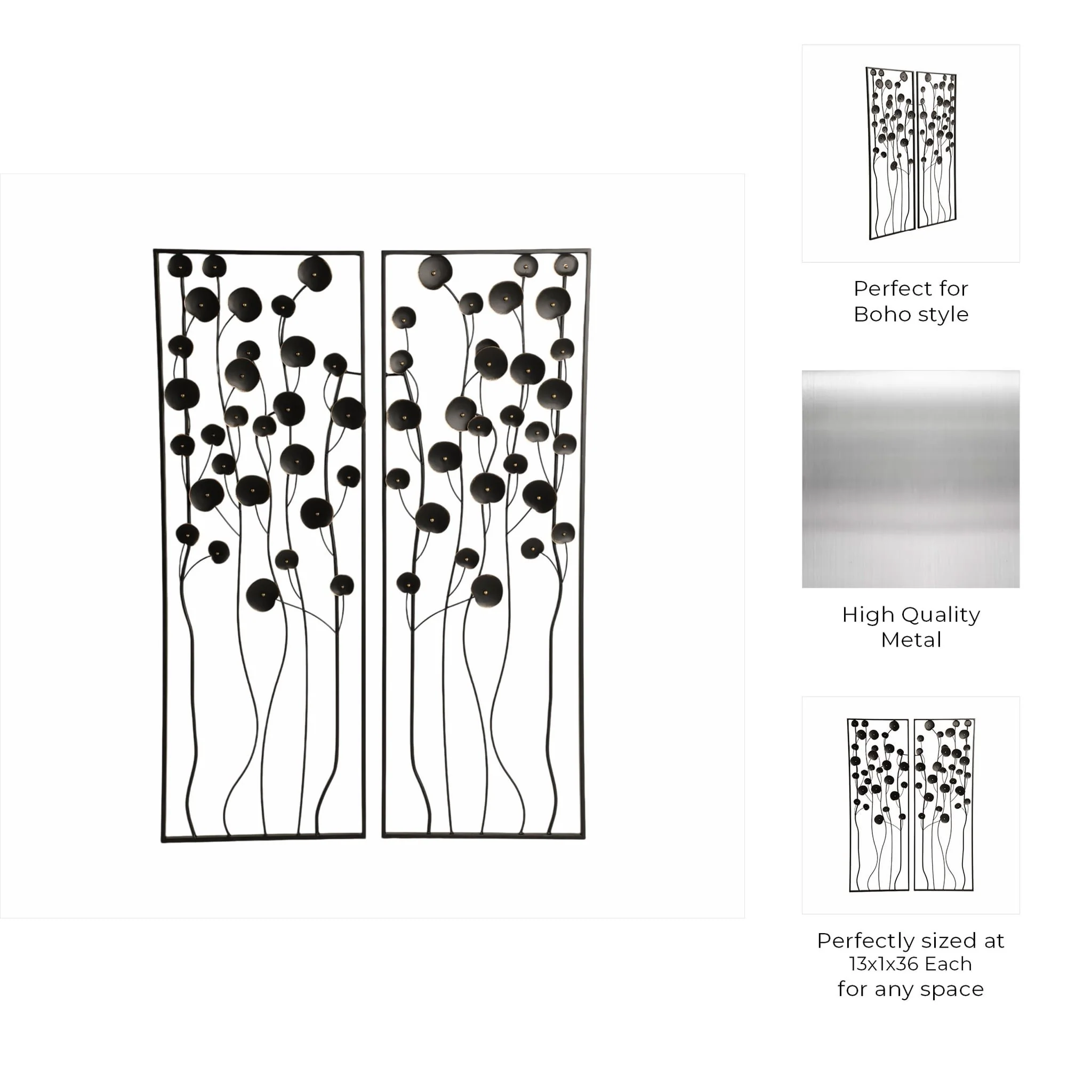 S/2 36" Dainty Flowers Metal Wall Decor, Black/gol - Image 8
