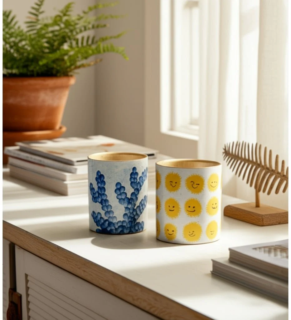 S/2 4" Coral & Sunshine Smiles Pencil Cups, Multi - Image 5