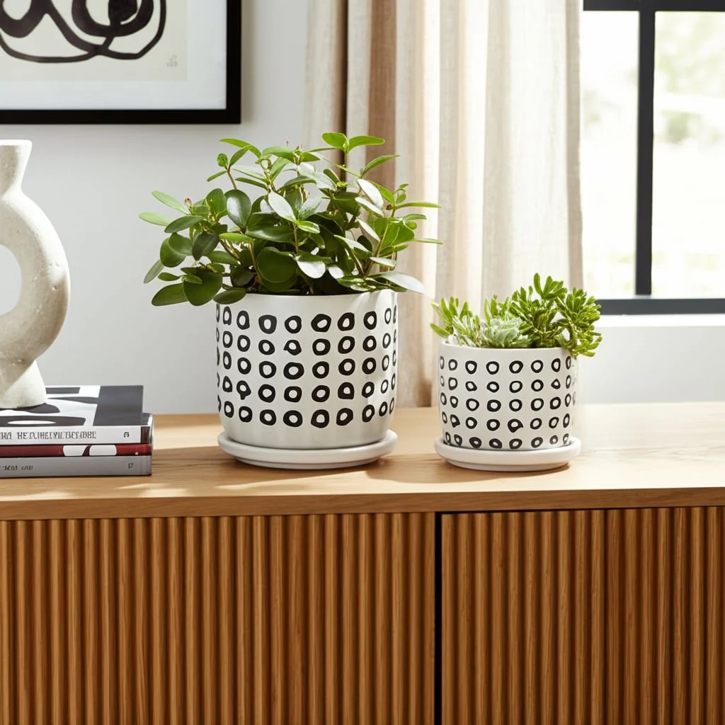 S/2 5/6" Aztec Planter W/ Saucer, Black - Image 11