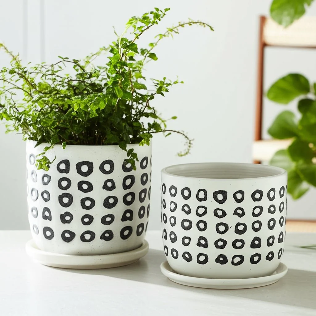 S/2 5/6" Aztec Planter W/ Saucer, Black - Image 13