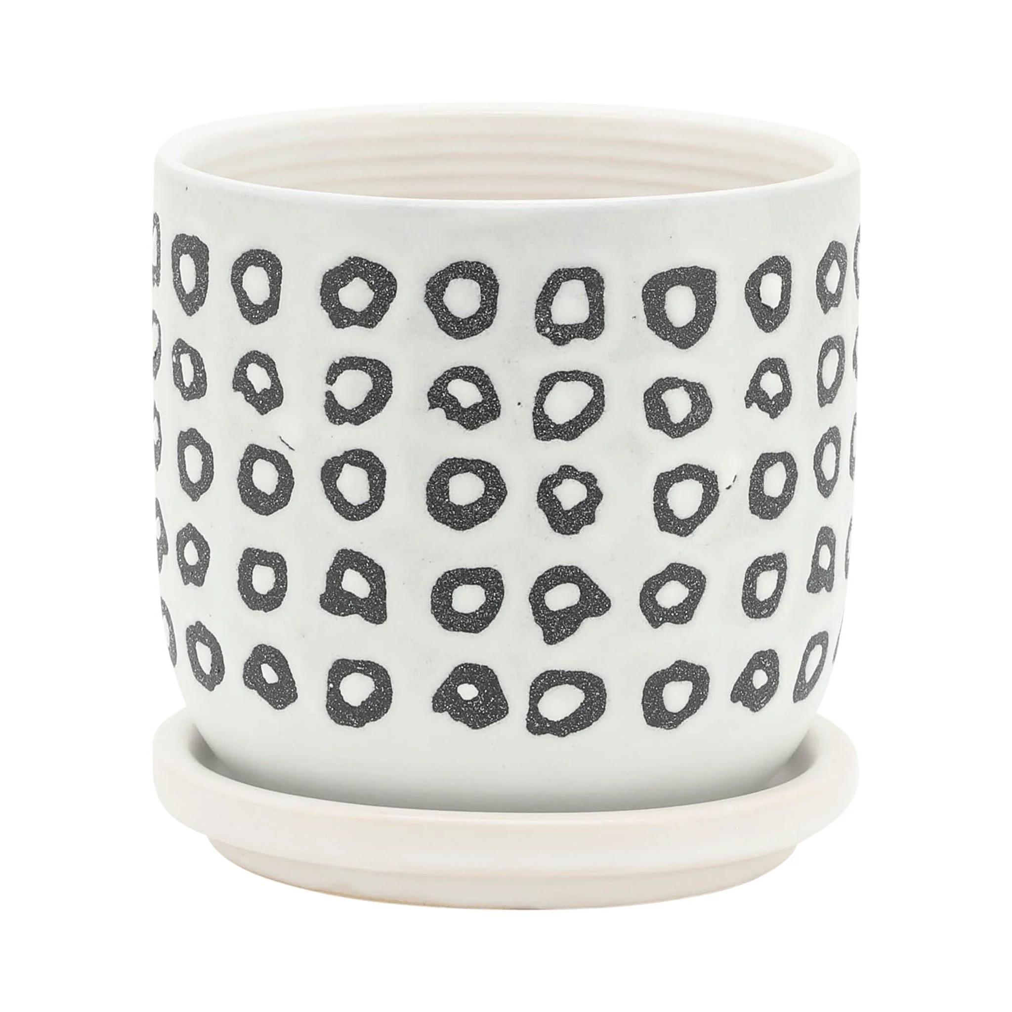 S/2 5/6" Aztec Planter W/ Saucer, Black - Image 2
