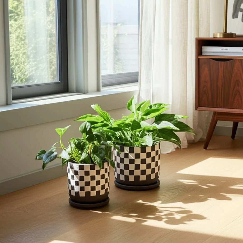 S/2 5/6" Checkerboard Saucer Planters, Black/white - Image 11