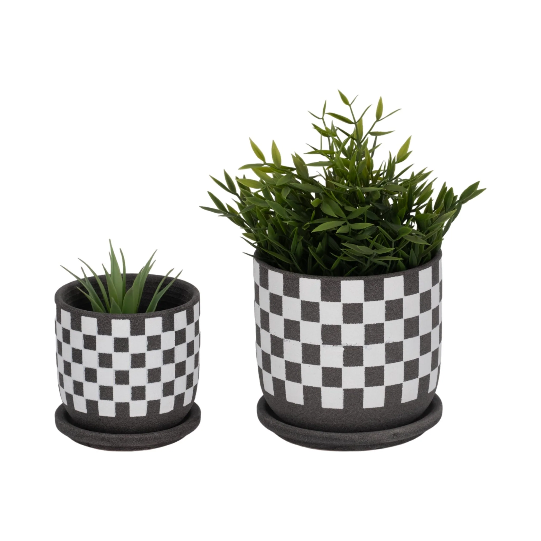 S/2 5/6" Checkerboard Saucer Planters, Black/white - Image 2