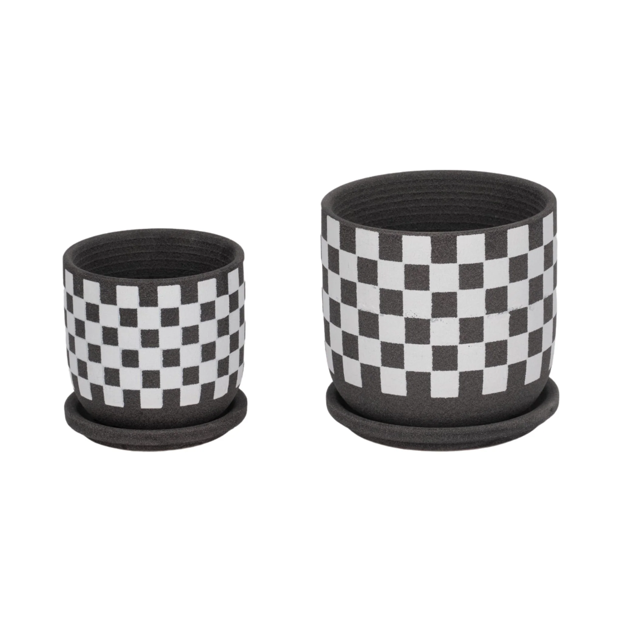S/2 5/6" Checkerboard Saucer Planters, Black/white - Image 3