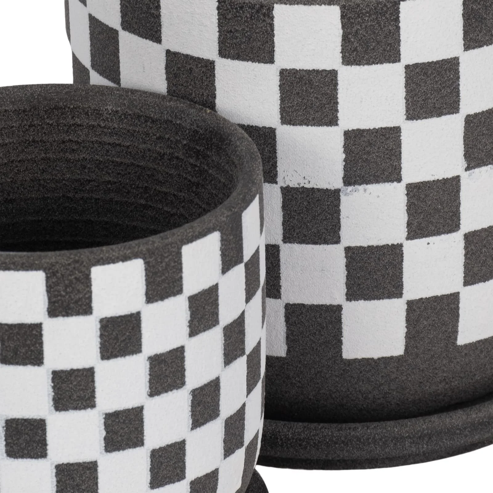 S/2 5/6" Checkerboard Saucer Planters, Black/white - Image 5
