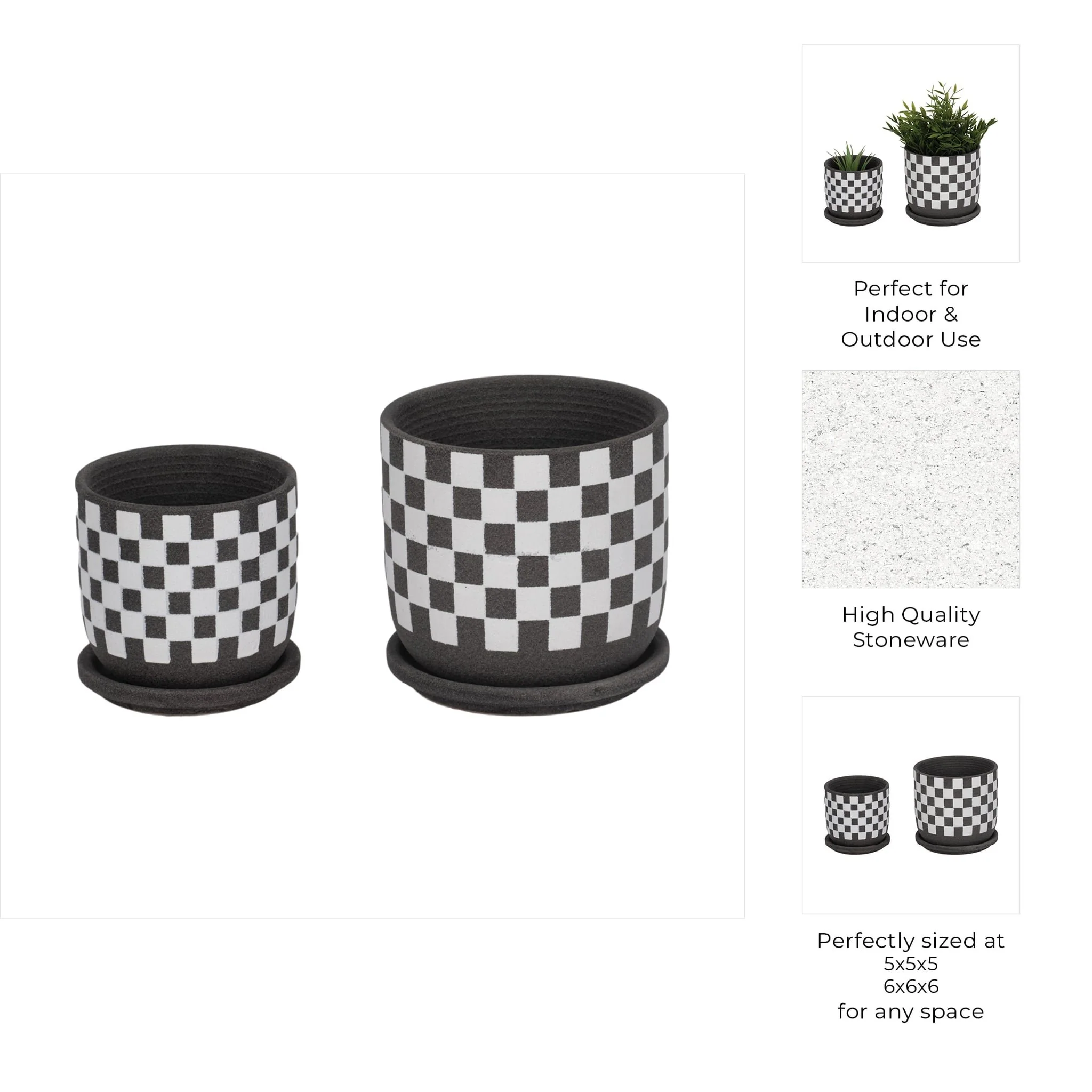 S/2 5/6" Checkerboard Saucer Planters, Black/white - Image 8