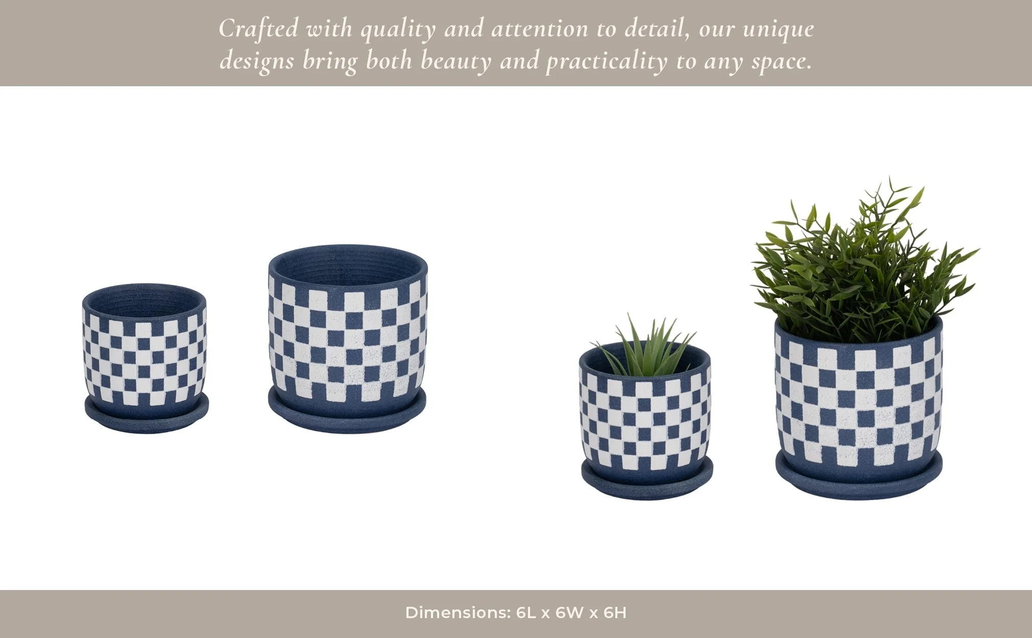 S/2 5/6" Checkerboard Saucer Planters, Blue/white - Image 11