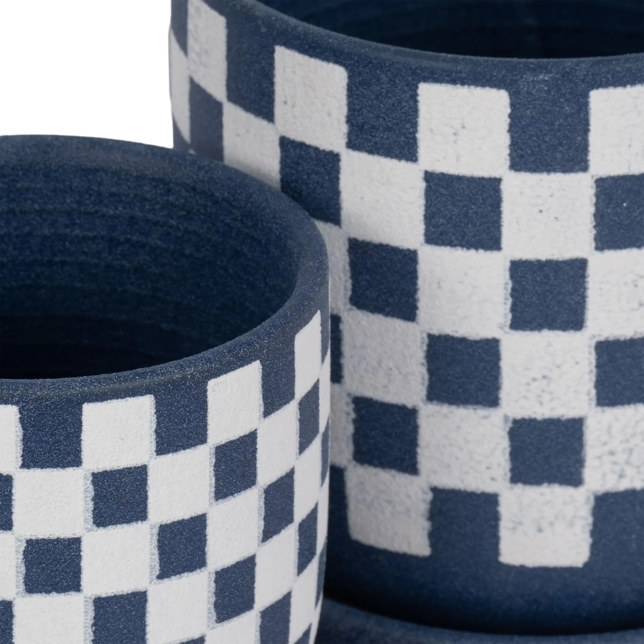 S/2 5/6" Checkerboard Saucer Planters, Blue/white - Image 5