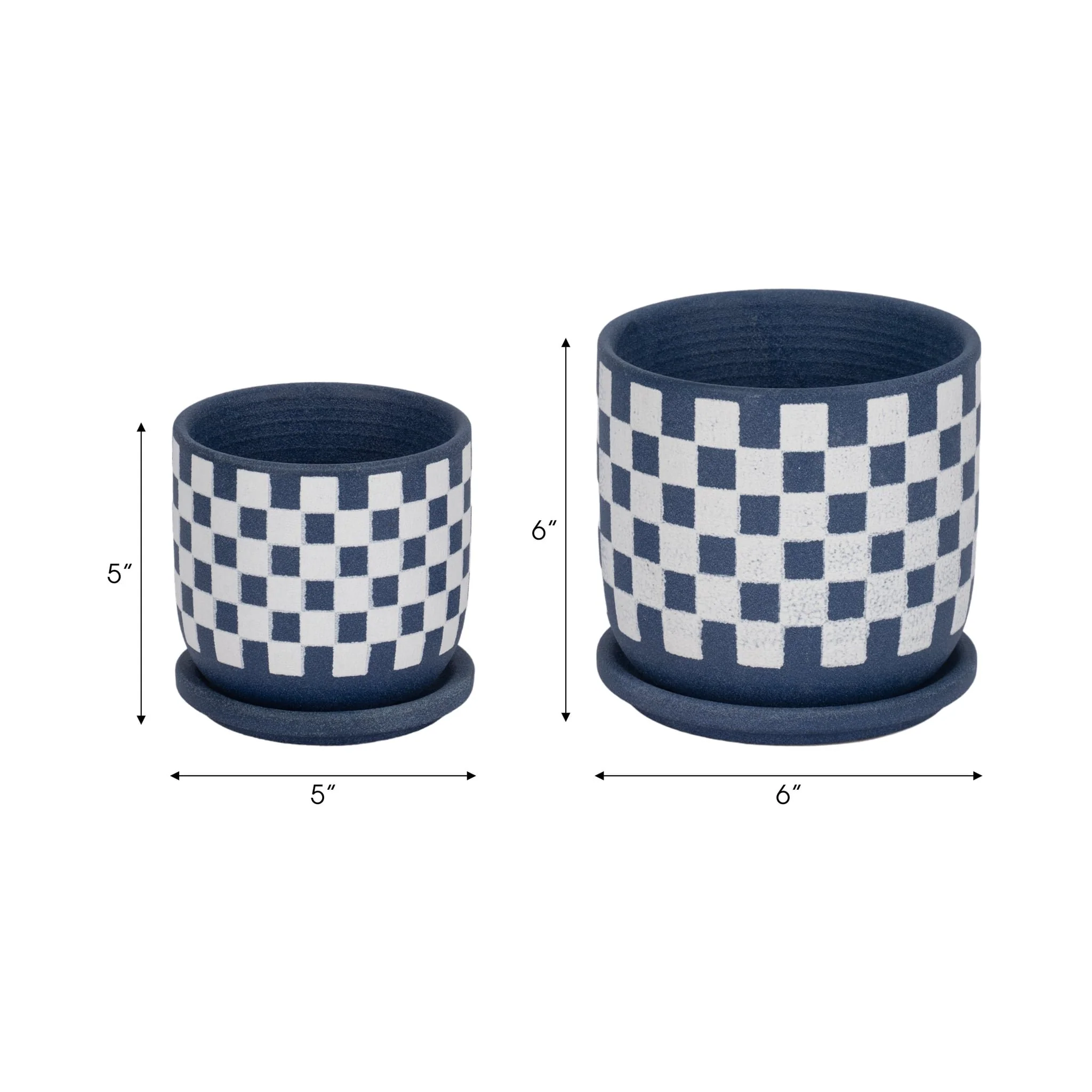 S/2 5/6" Checkerboard Saucer Planters, Blue/white - Image 7