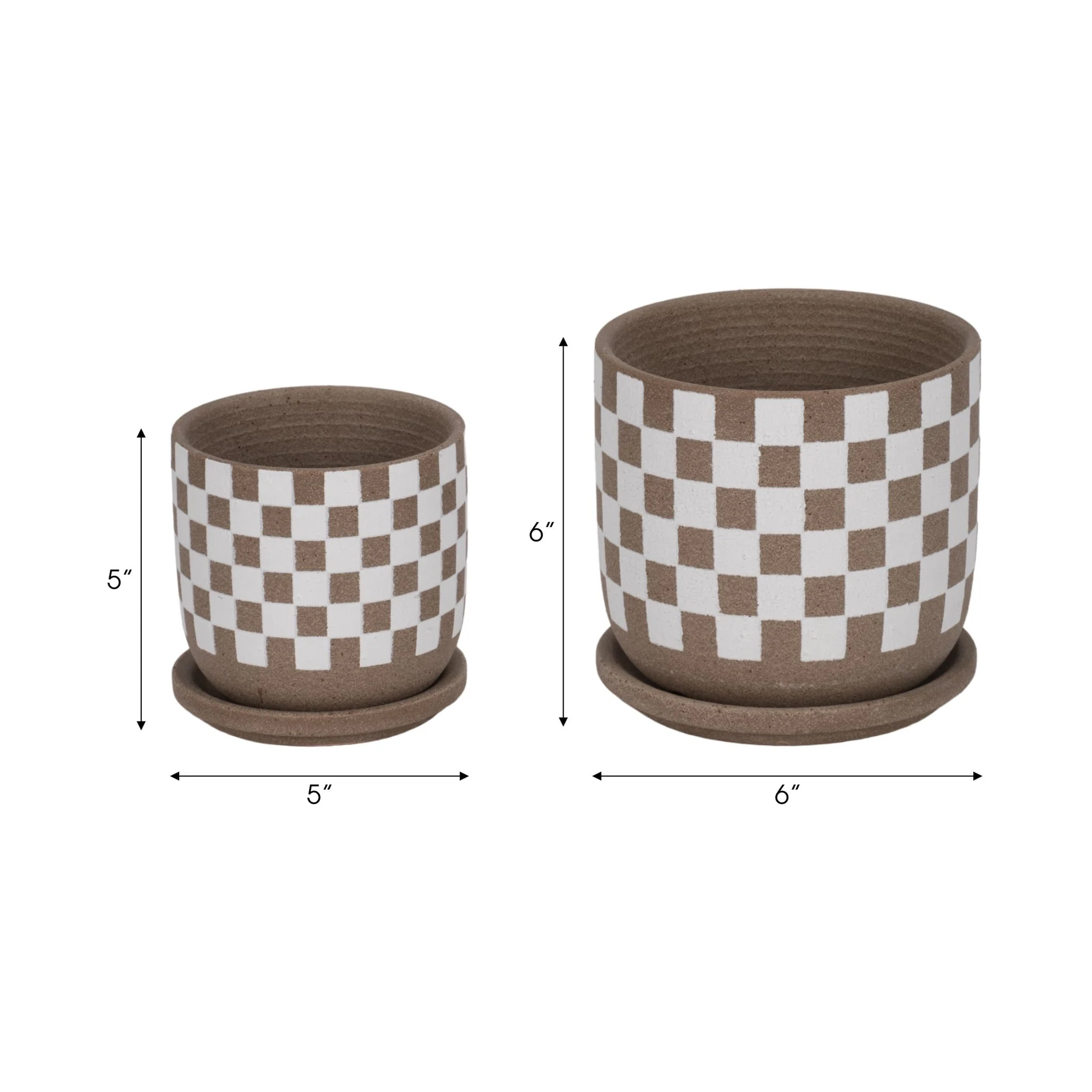 S/2 5/6" Checkerboard Saucer Planters, White/tan - Image 7