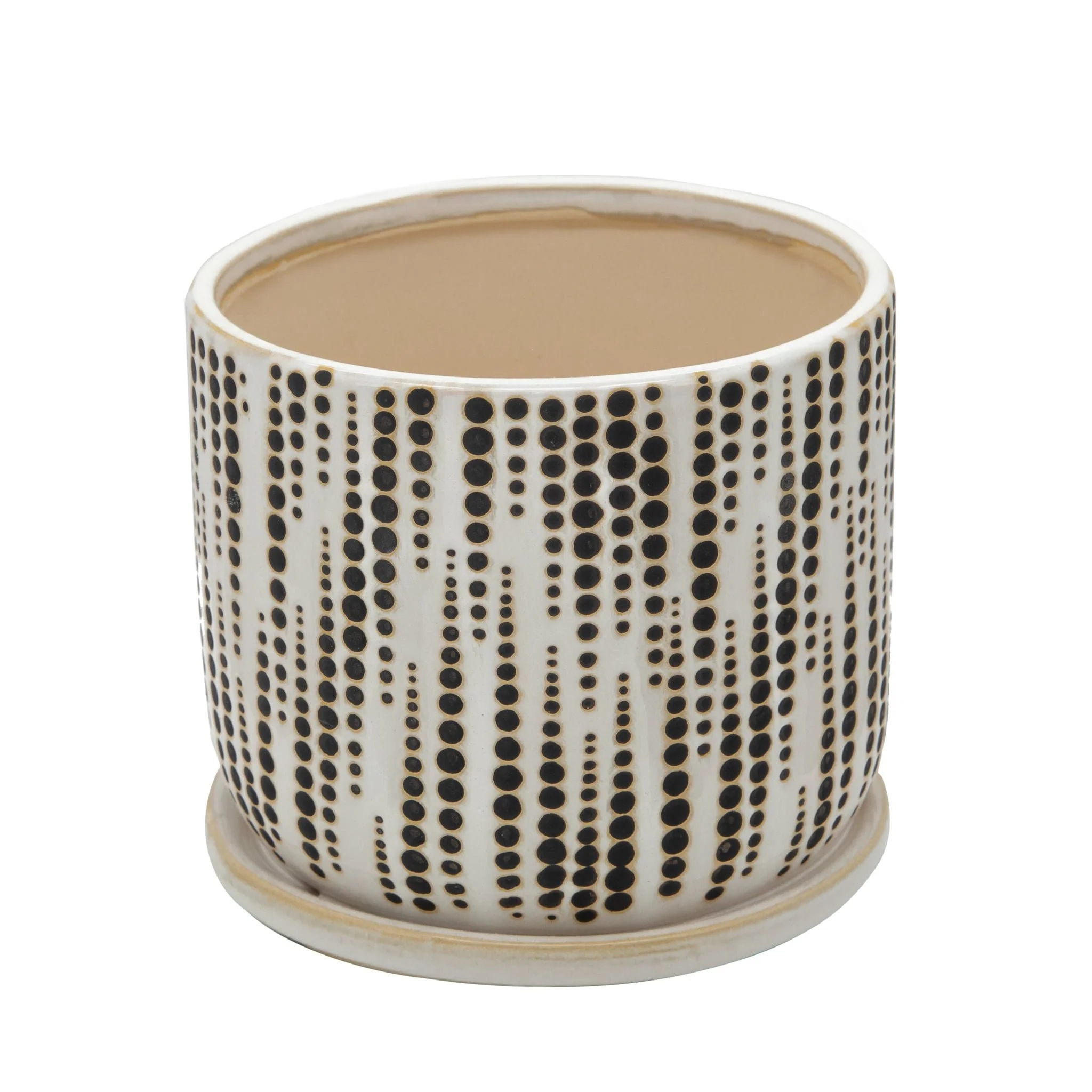 S/2 5/6" Dotted Planters W/ Saucer, Beige - Image 2