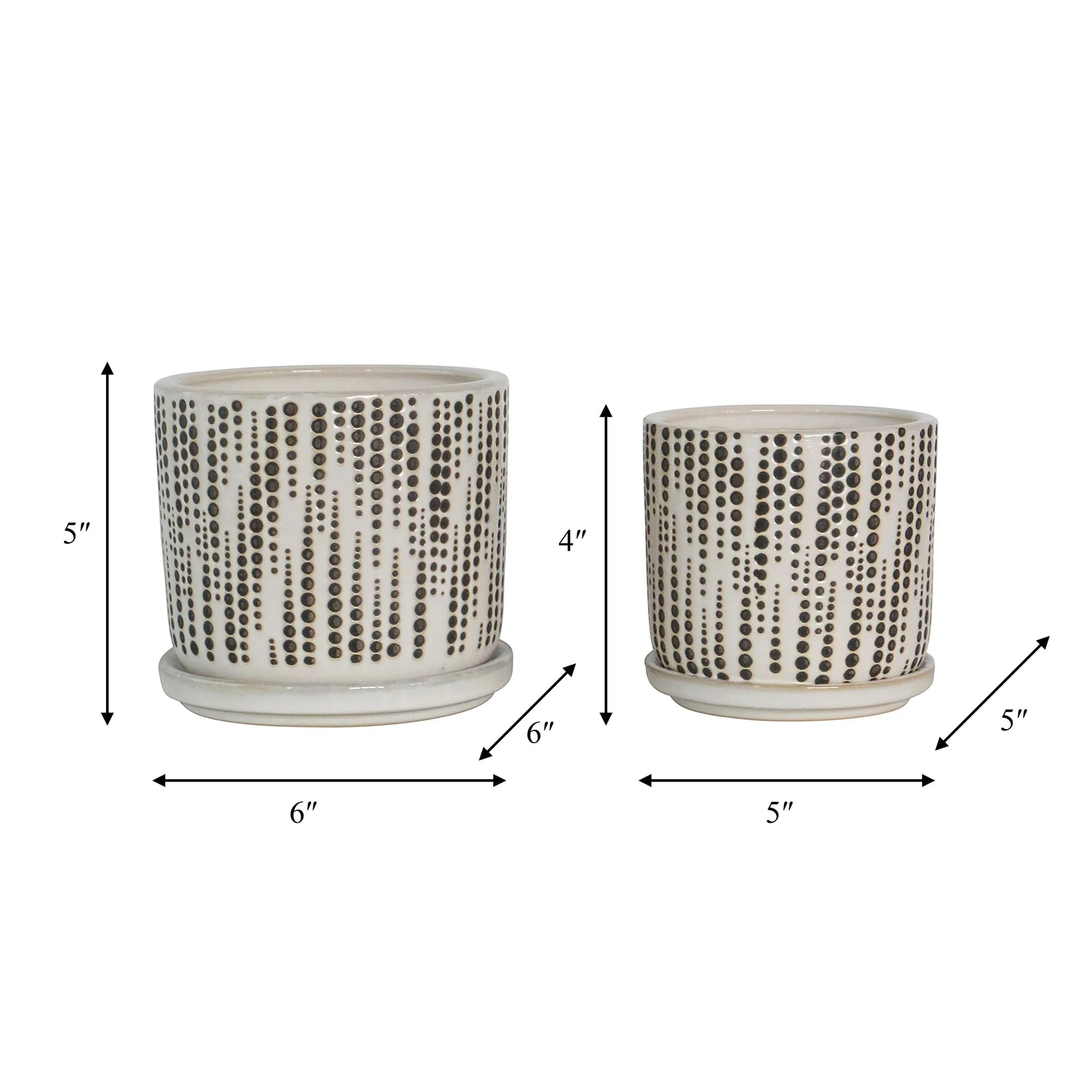 S/2 5/6" Dotted Planters W/ Saucer, Beige - Image 4