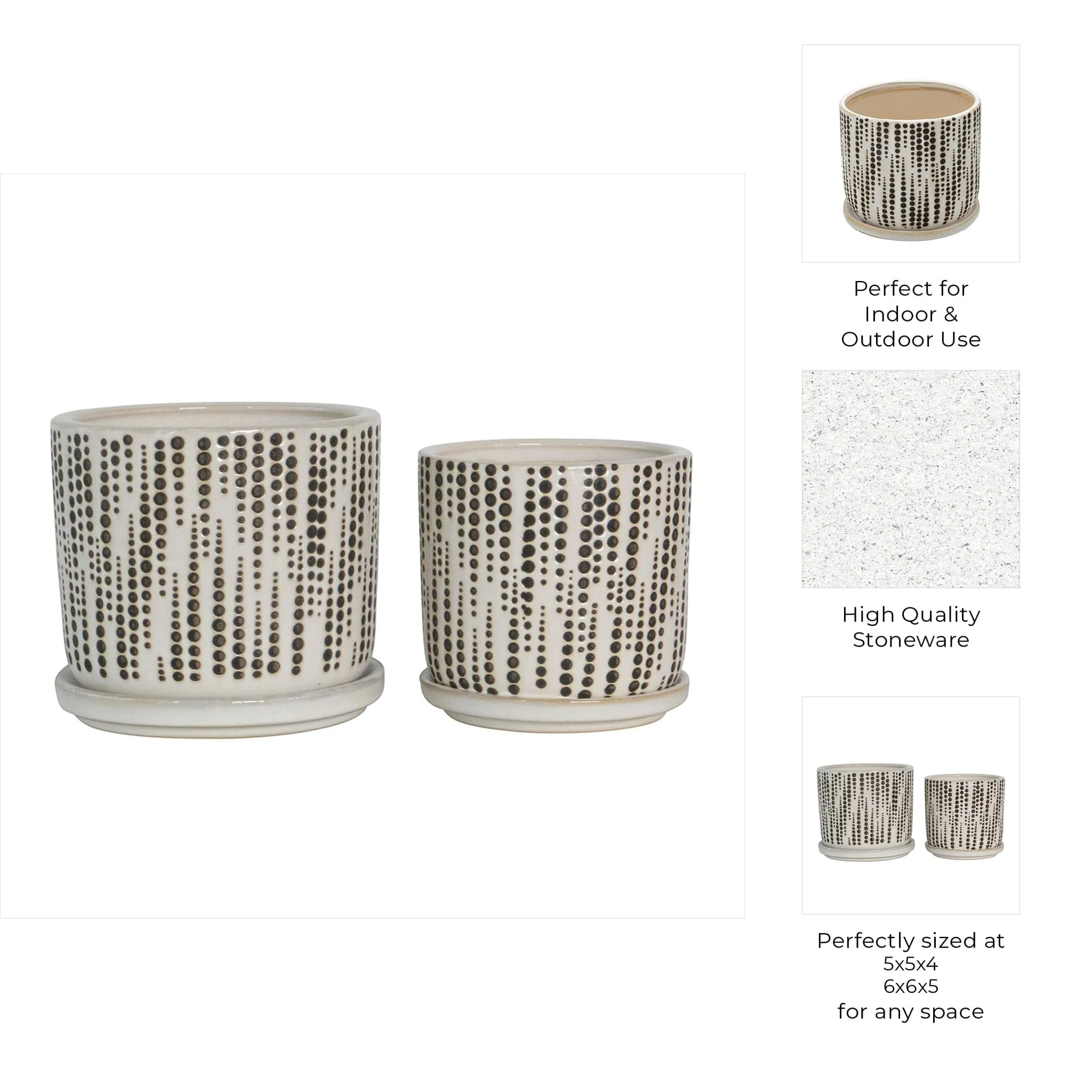 S/2 5/6" Dotted Planters W/ Saucer, Beige - Image 5