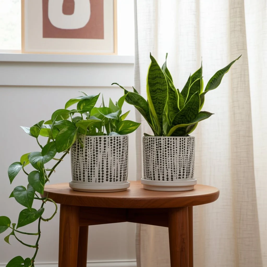 S/2 5/6" Dotted Planters W/ Saucer, Beige - Image 7