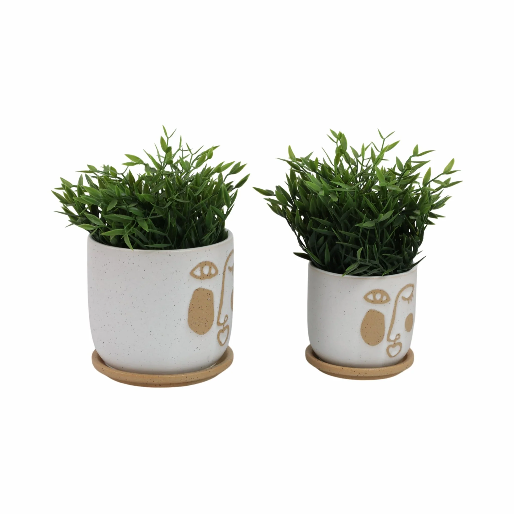 S/2 5/6" Funky Face Planter W/ Saucer, Beige - Image 2