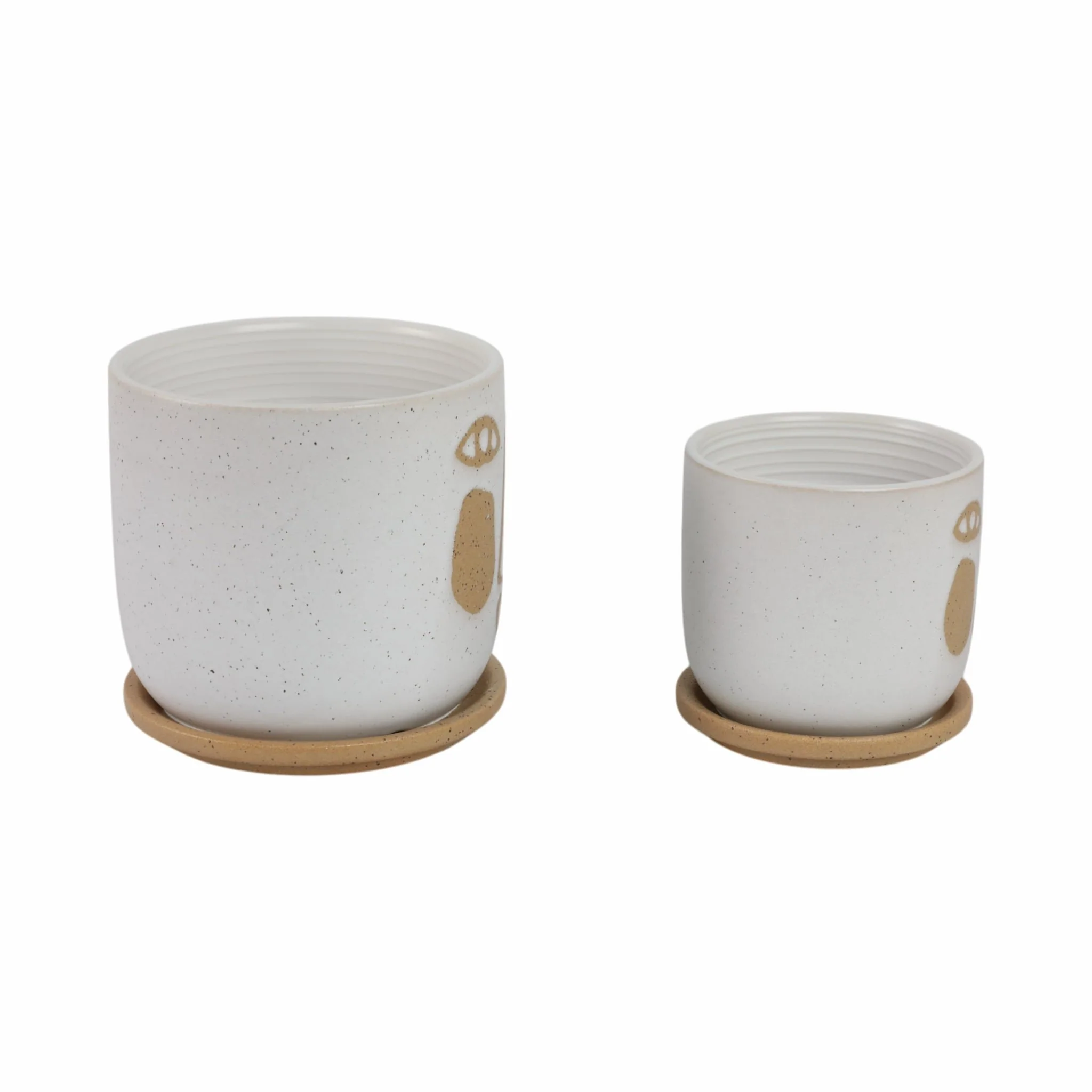 S/2 5/6" Funky Face Planter W/ Saucer, Beige - Image 3
