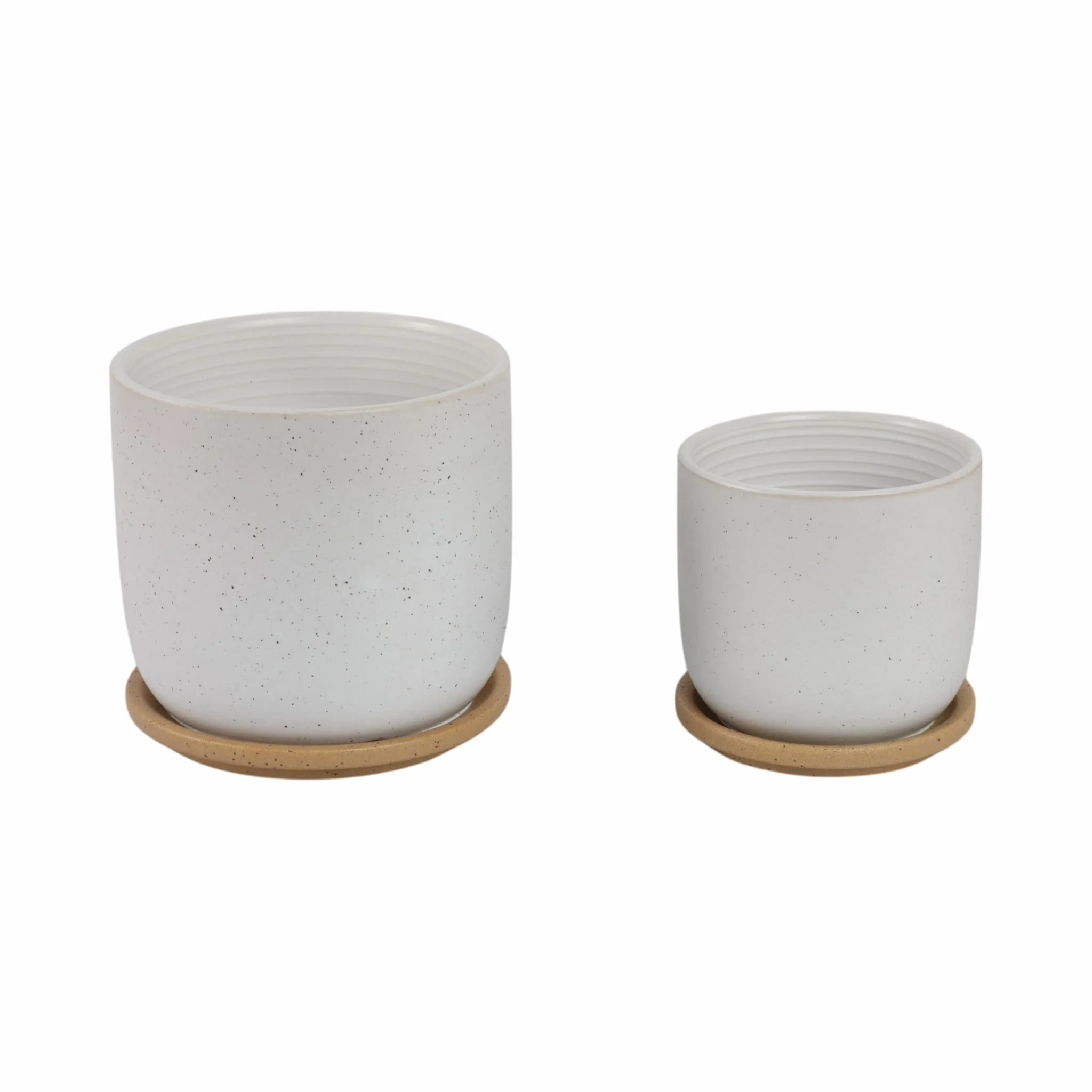 S/2 5/6" Funky Face Planter W/ Saucer, Beige - Image 4