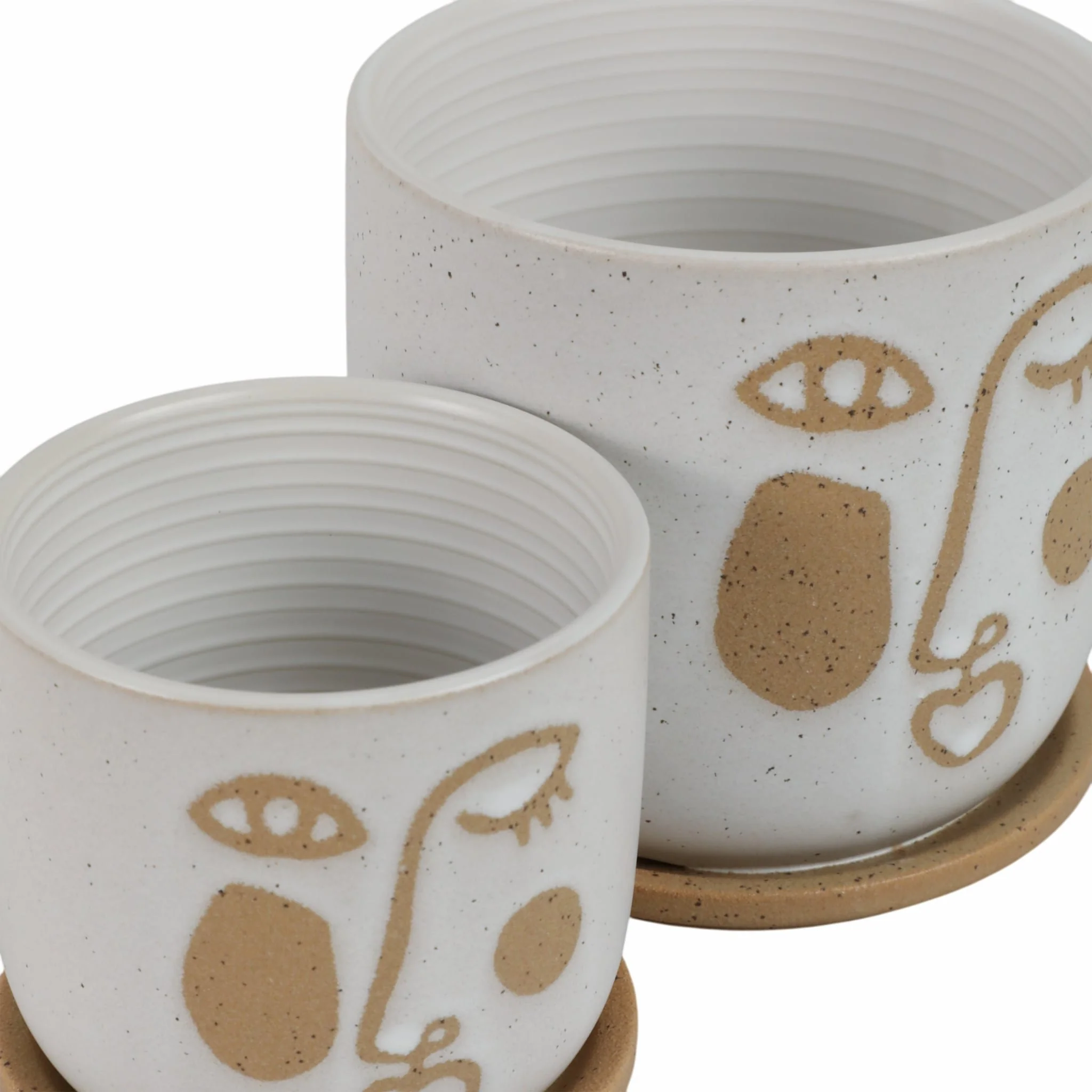 S/2 5/6" Funky Face Planter W/ Saucer, Beige - Image 5