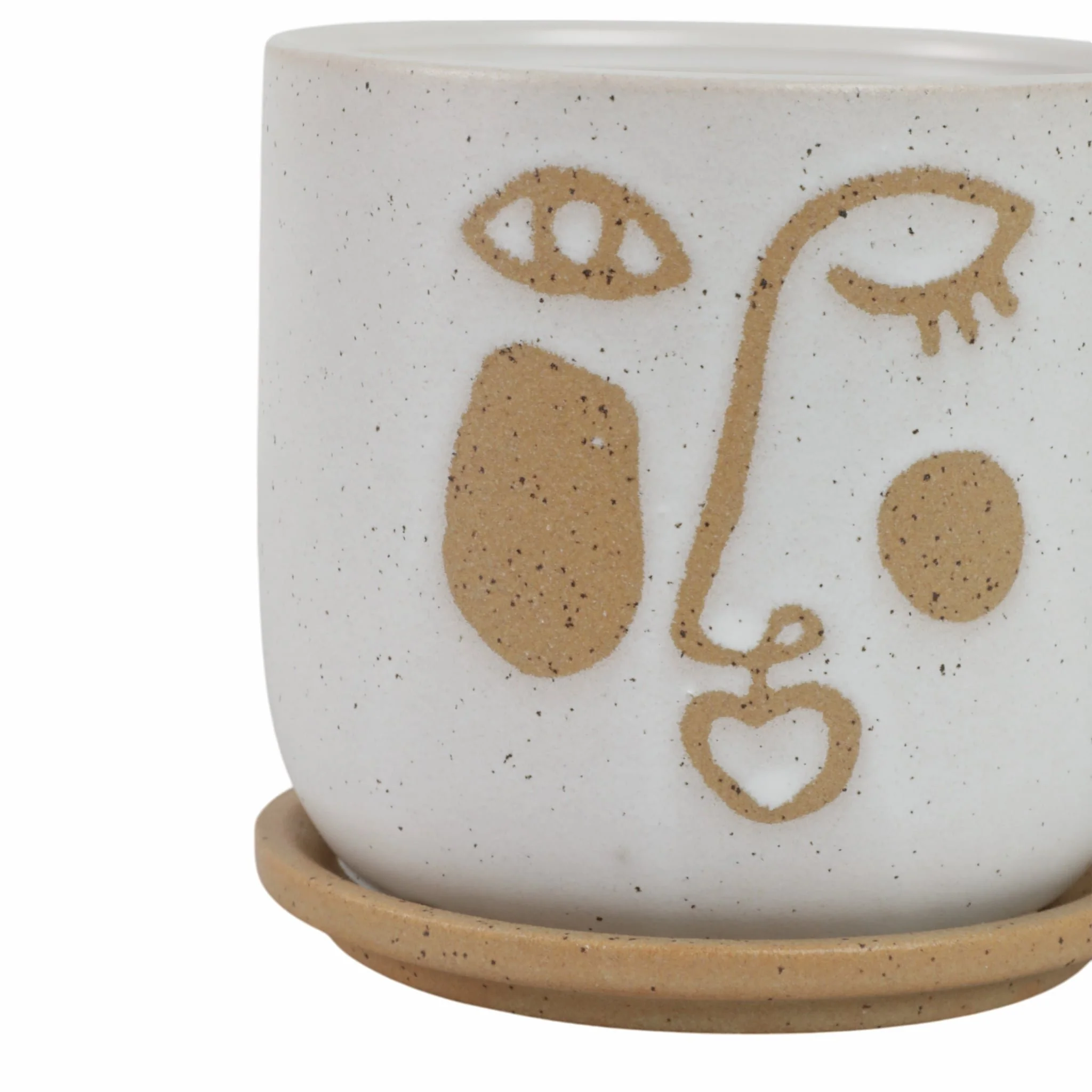 S/2 5/6" Funky Face Planter W/ Saucer, Beige - Image 6