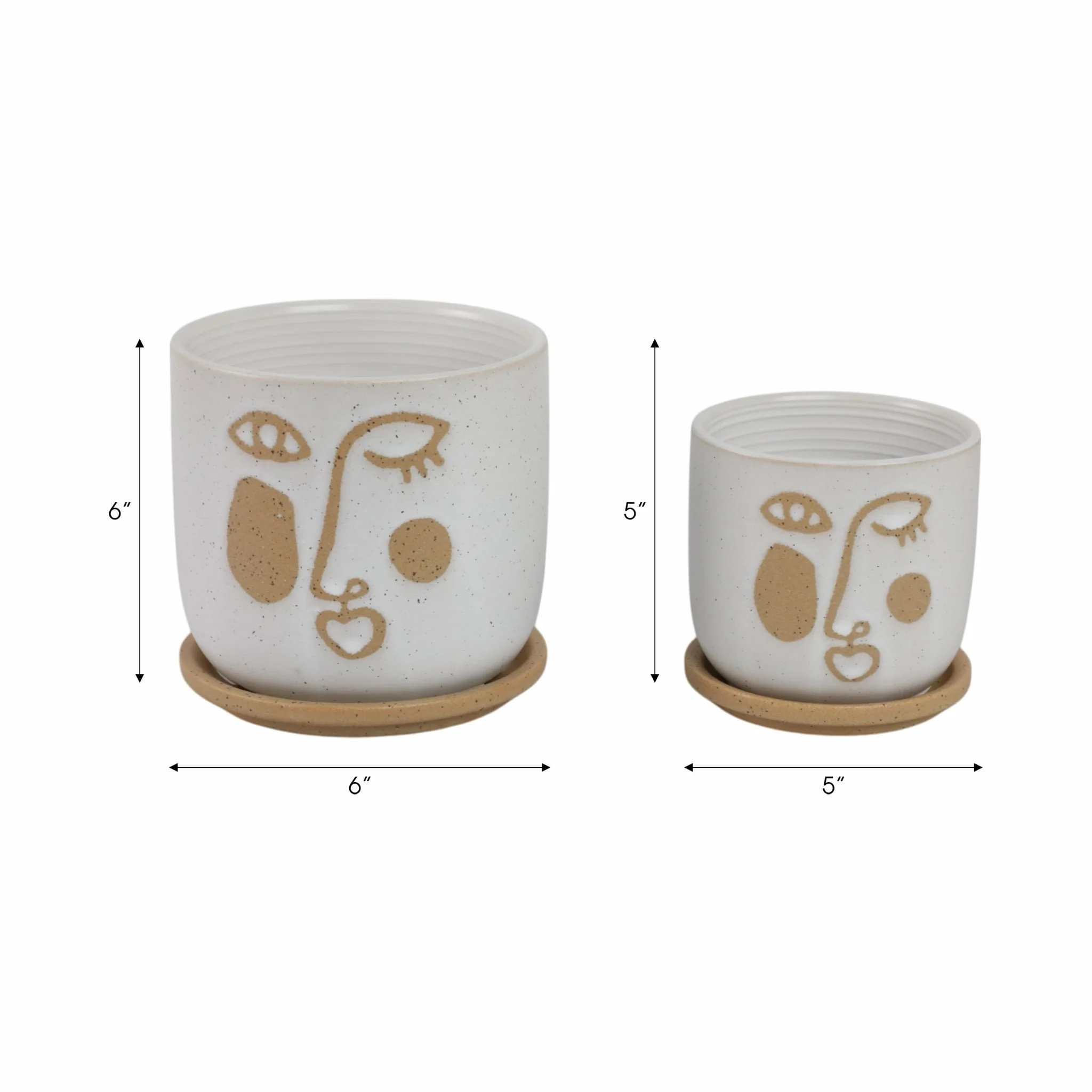 S/2 5/6" Funky Face Planter W/ Saucer, Beige - Image 9