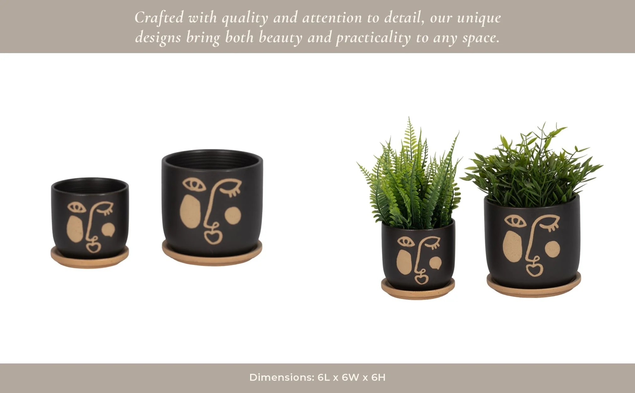 S/2 5/6" Funky Face Planter W/ Saucer, Black - Image 12
