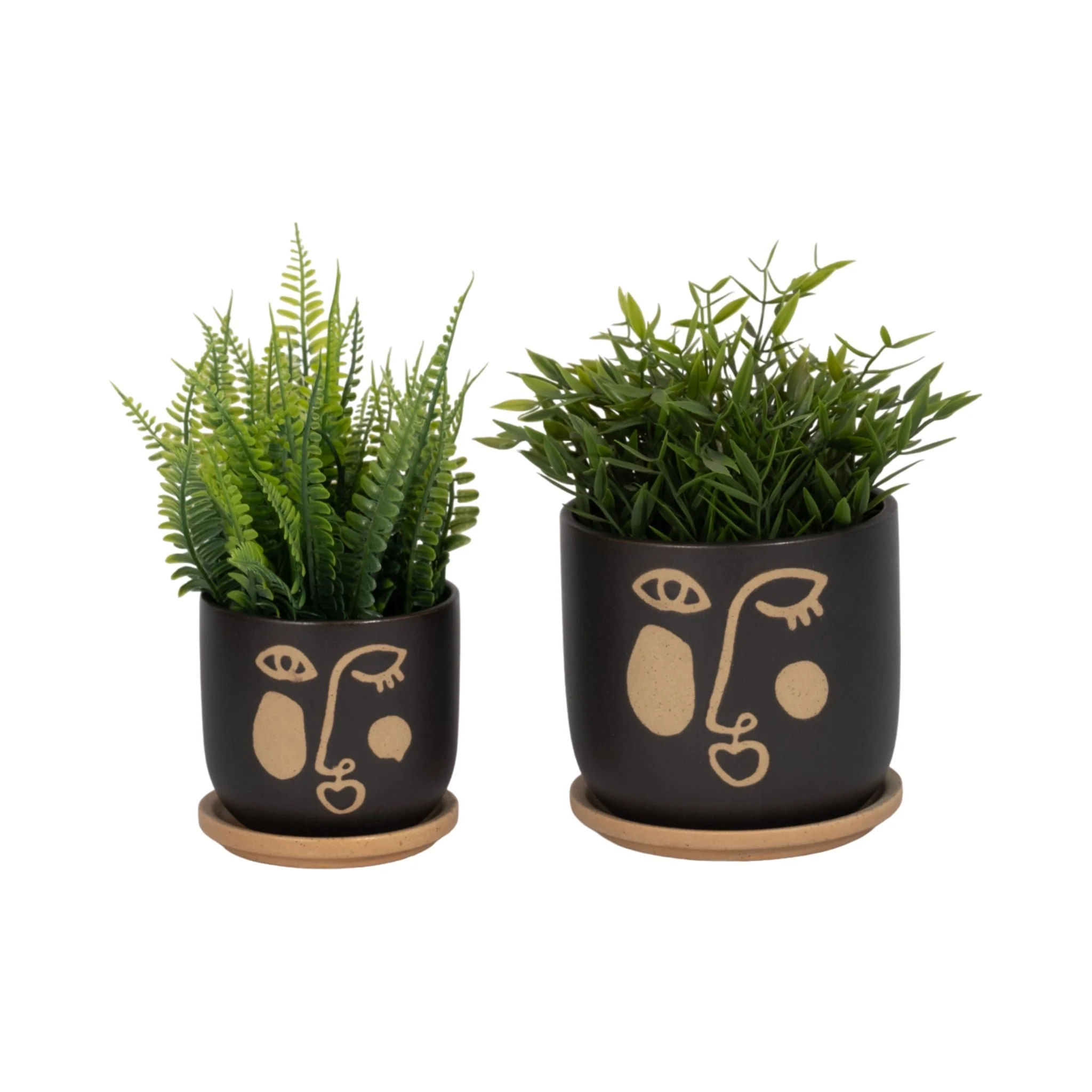 S/2 5/6" Funky Face Planter W/ Saucer, Black - Image 2