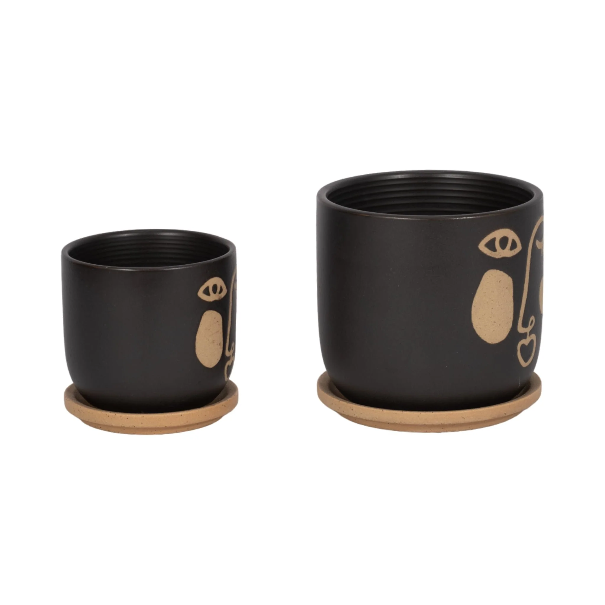 S/2 5/6" Funky Face Planter W/ Saucer, Black - Image 3