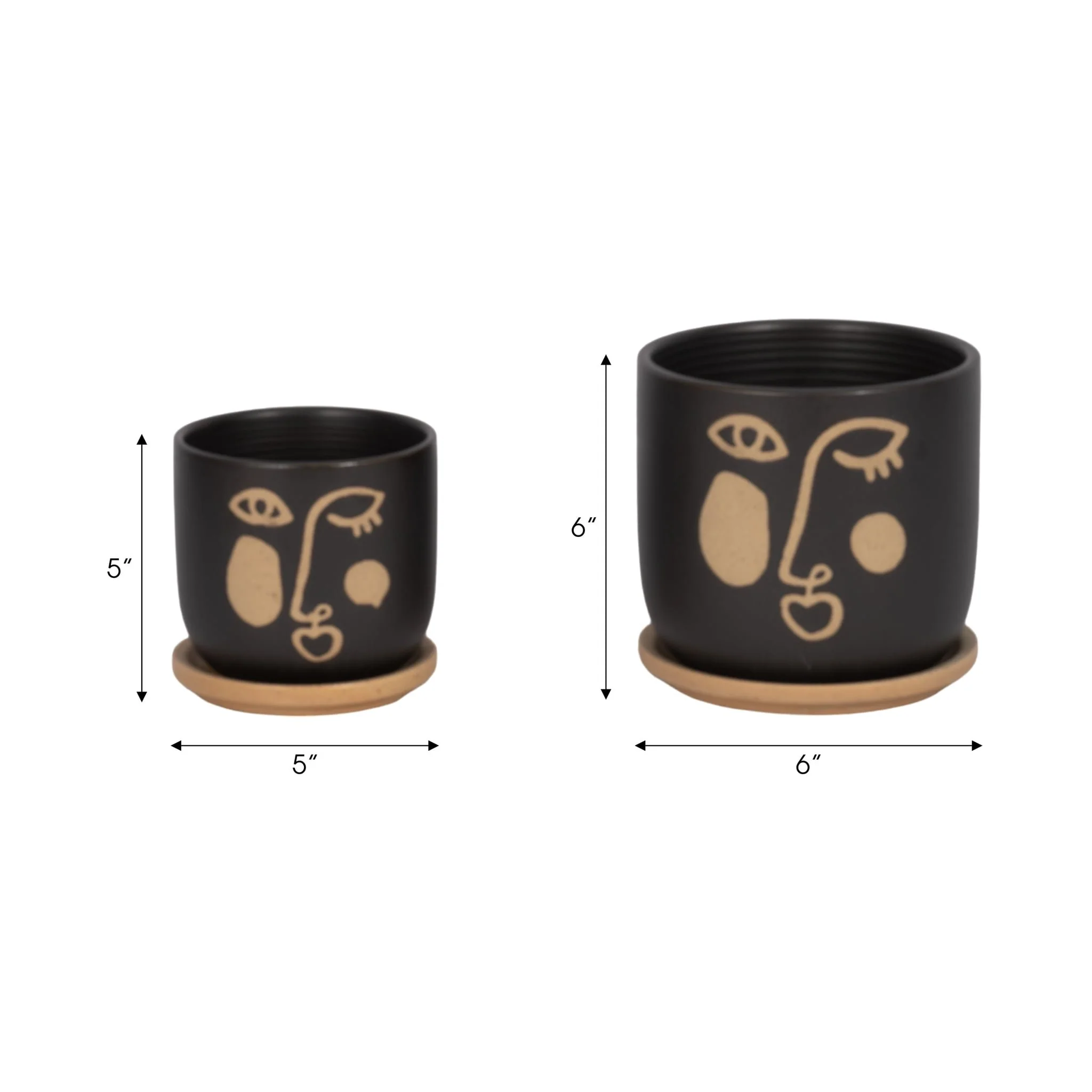 S/2 5/6" Funky Face Planter W/ Saucer, Black - Image 8