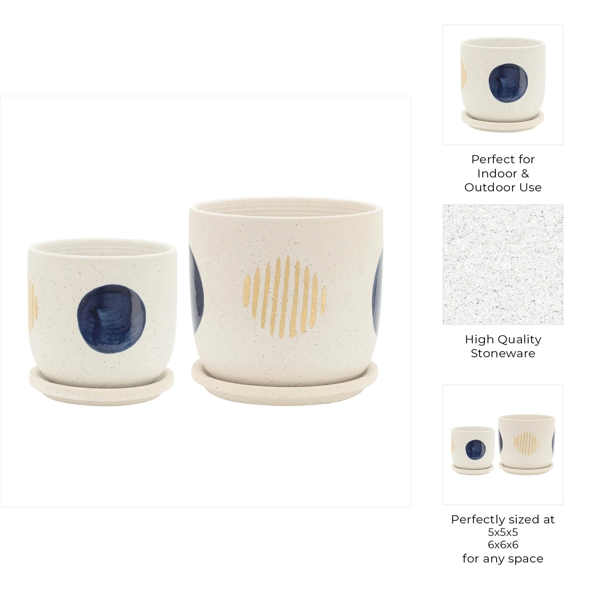 S/2 5/6" Funky Planter W/ Saucer, White - Image 10
